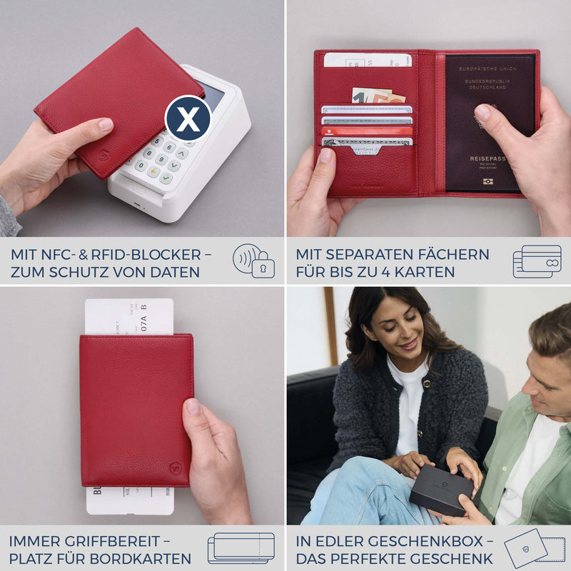 Reisepasshülle mit RFID-Schutz & 4 Kartenfächer (Genarbt)