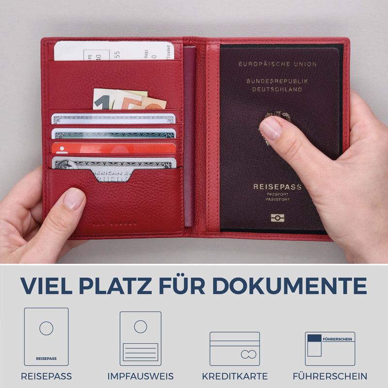 Reisepasshülle mit RFID-Schutz & 4 Kartenfächer (Genarbt)