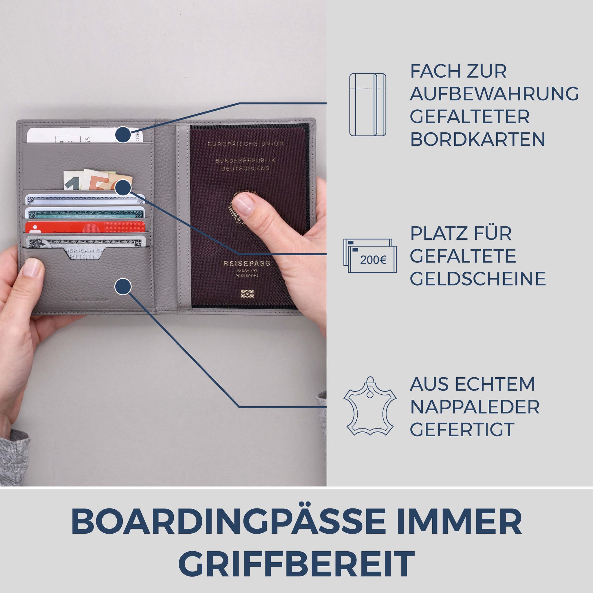 Reisepasshülle mit RFID-Schutz & 4 Kartenfächer (Genarbt)