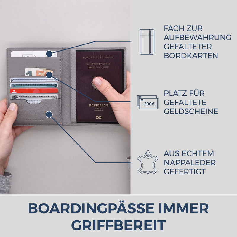 Reisepasshülle mit RFID-Schutz & 4 Kartenfächer (Genarbt)