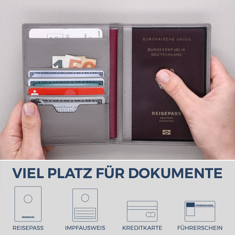 Reisepasshülle mit RFID-Schutz & 4 Kartenfächer (Genarbt)