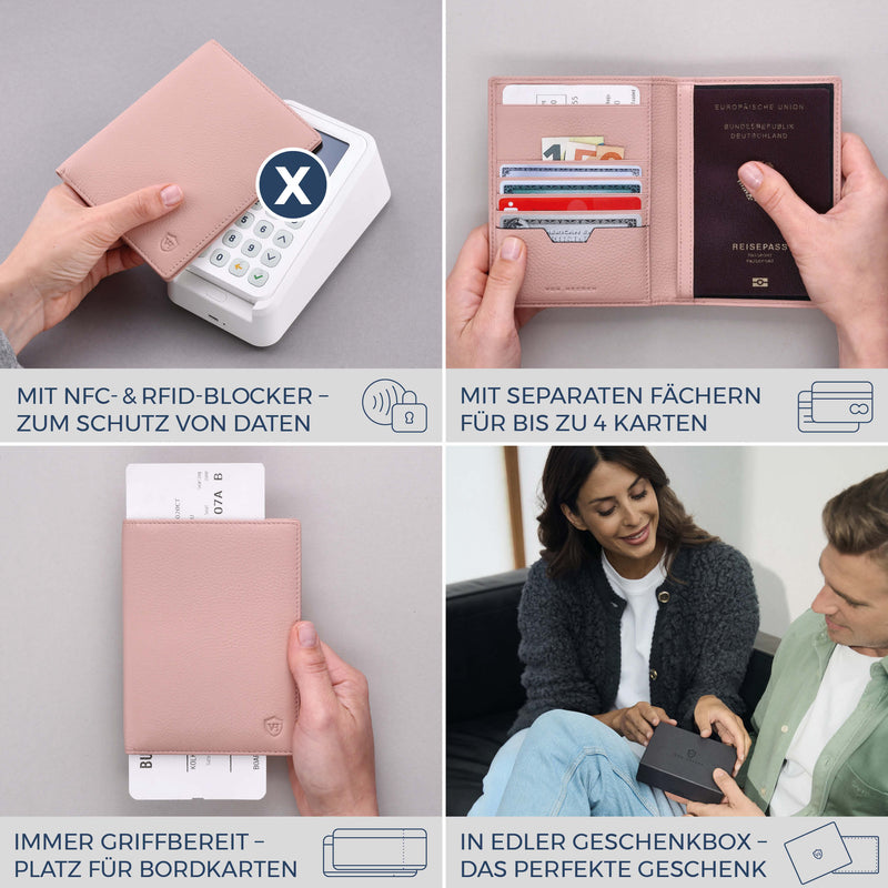 Reisepasshülle mit RFID-Schutz & 4 Kartenfächer (Genarbt)