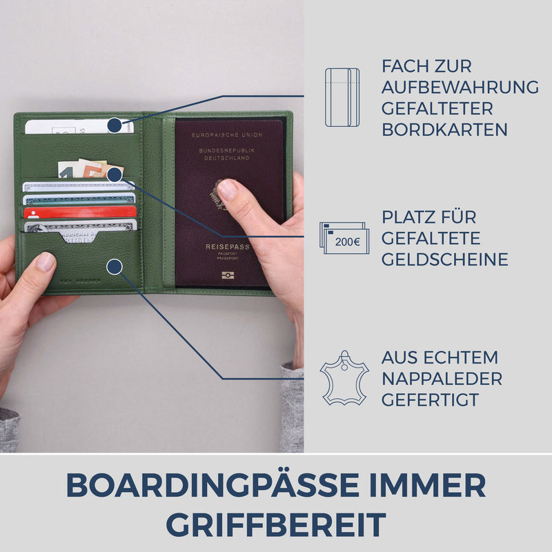 Reisepasshülle mit RFID-Schutz & 4 Kartenfächer (Genarbt)