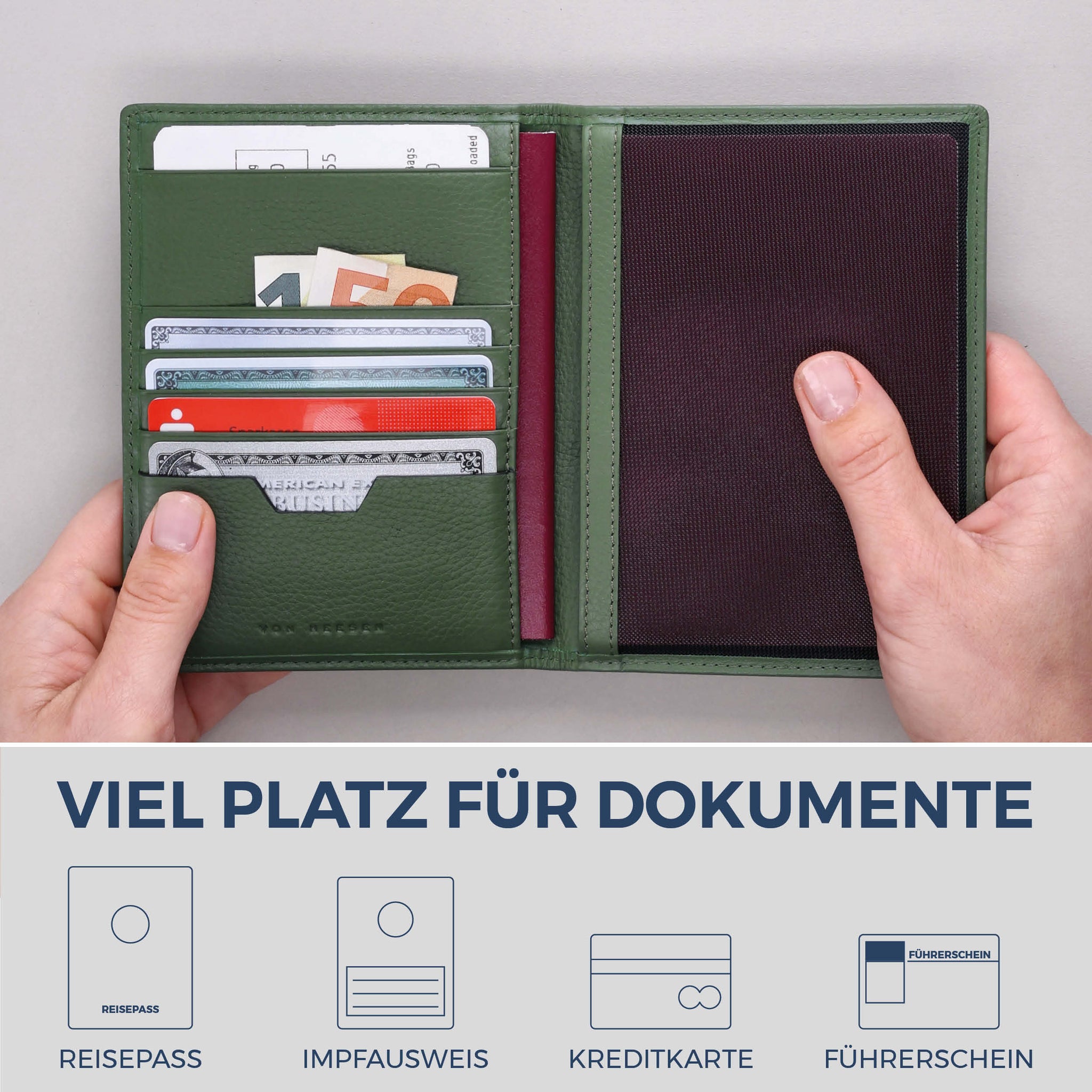Reisepasshülle mit RFID-Schutz & 4 Kartenfächer (Genarbt)