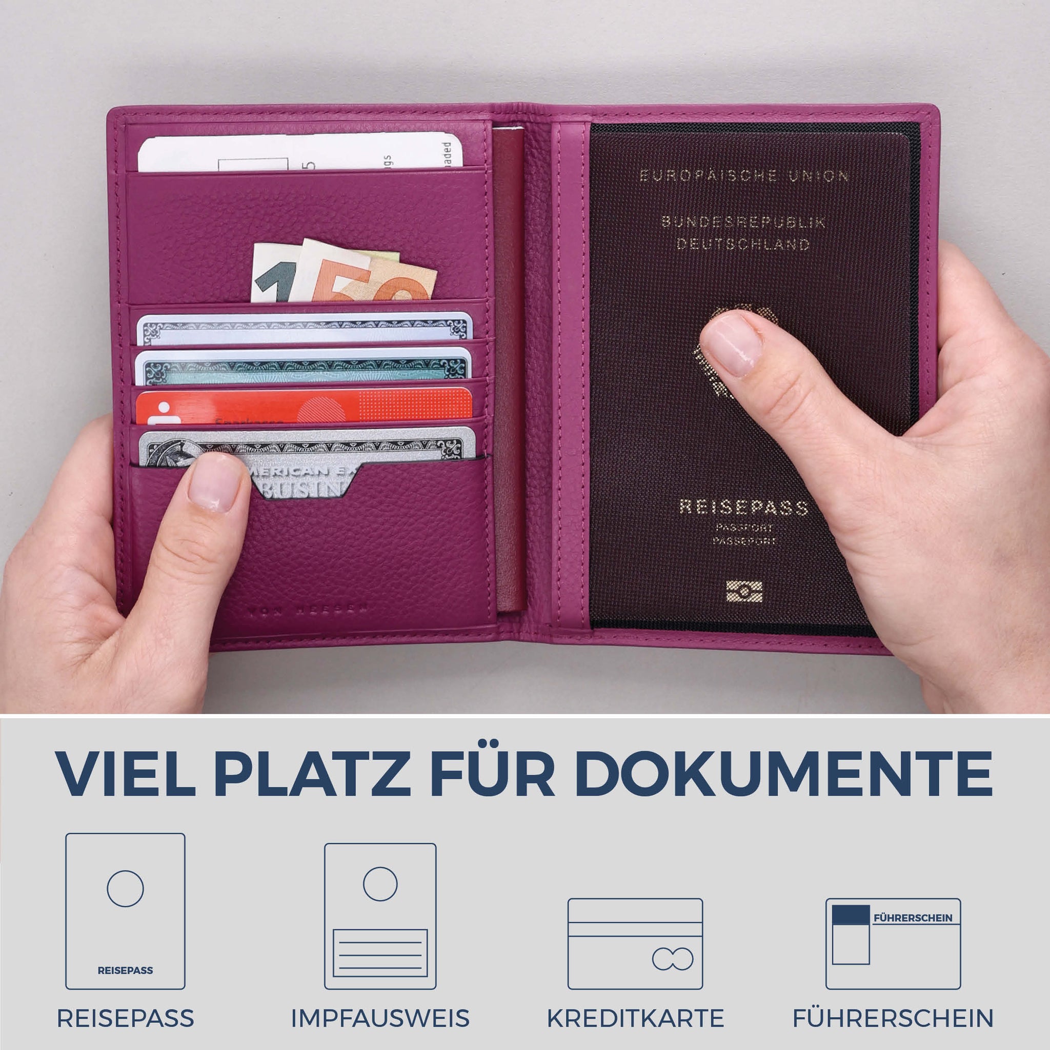 Reisepasshülle mit RFID-Schutz & 4 Kartenfächer (Genarbt)