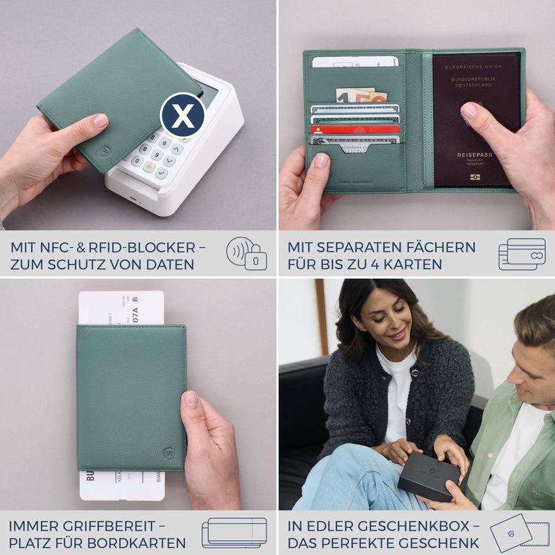Reisepasshülle mit RFID-Schutz & 4 Kartenfächer (Genarbt)
