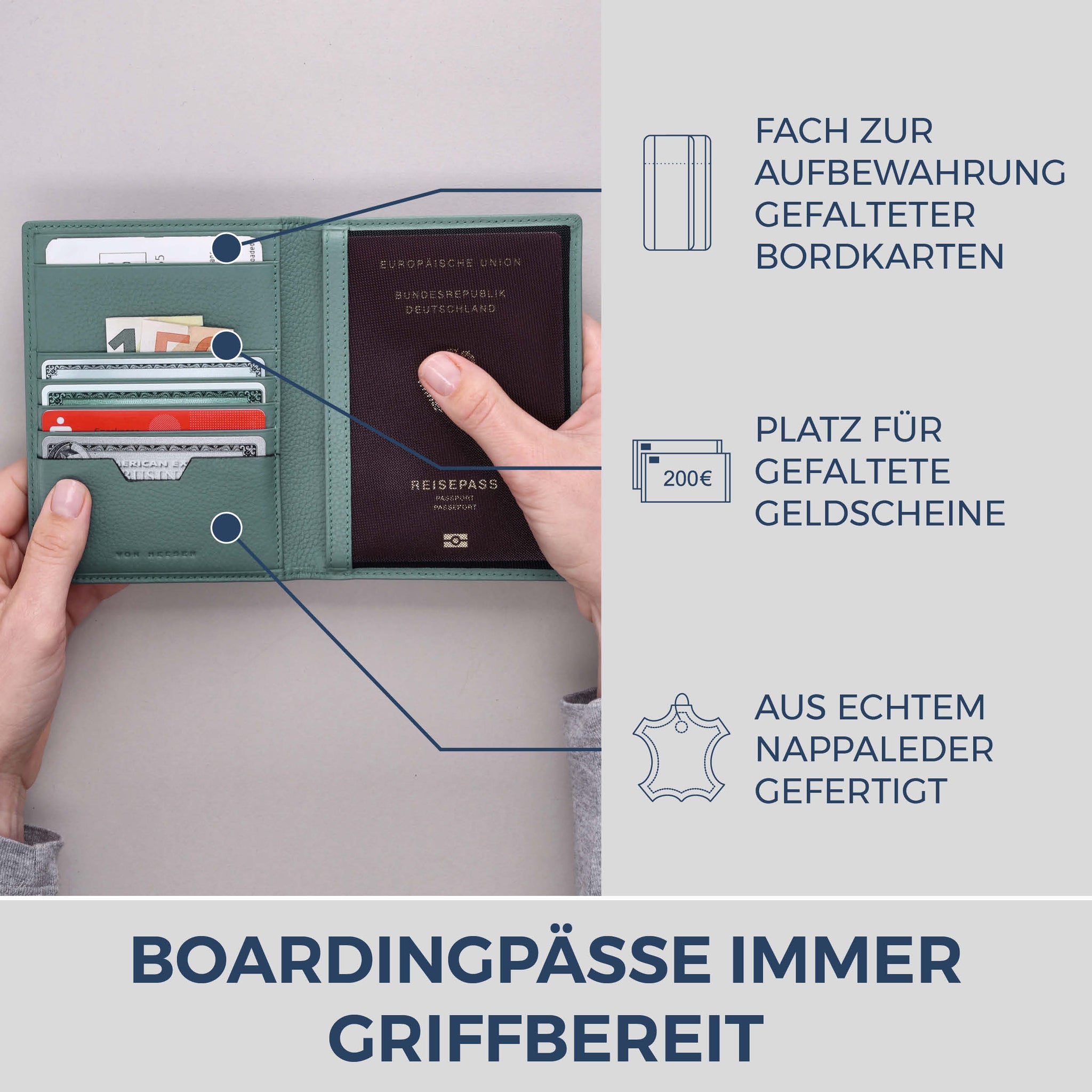 Reisepasshülle mit RFID-Schutz & 4 Kartenfächer (Genarbt)