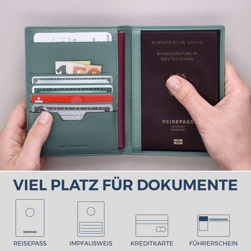 Reisepasshülle mit RFID-Schutz & 4 Kartenfächer (Genarbt)