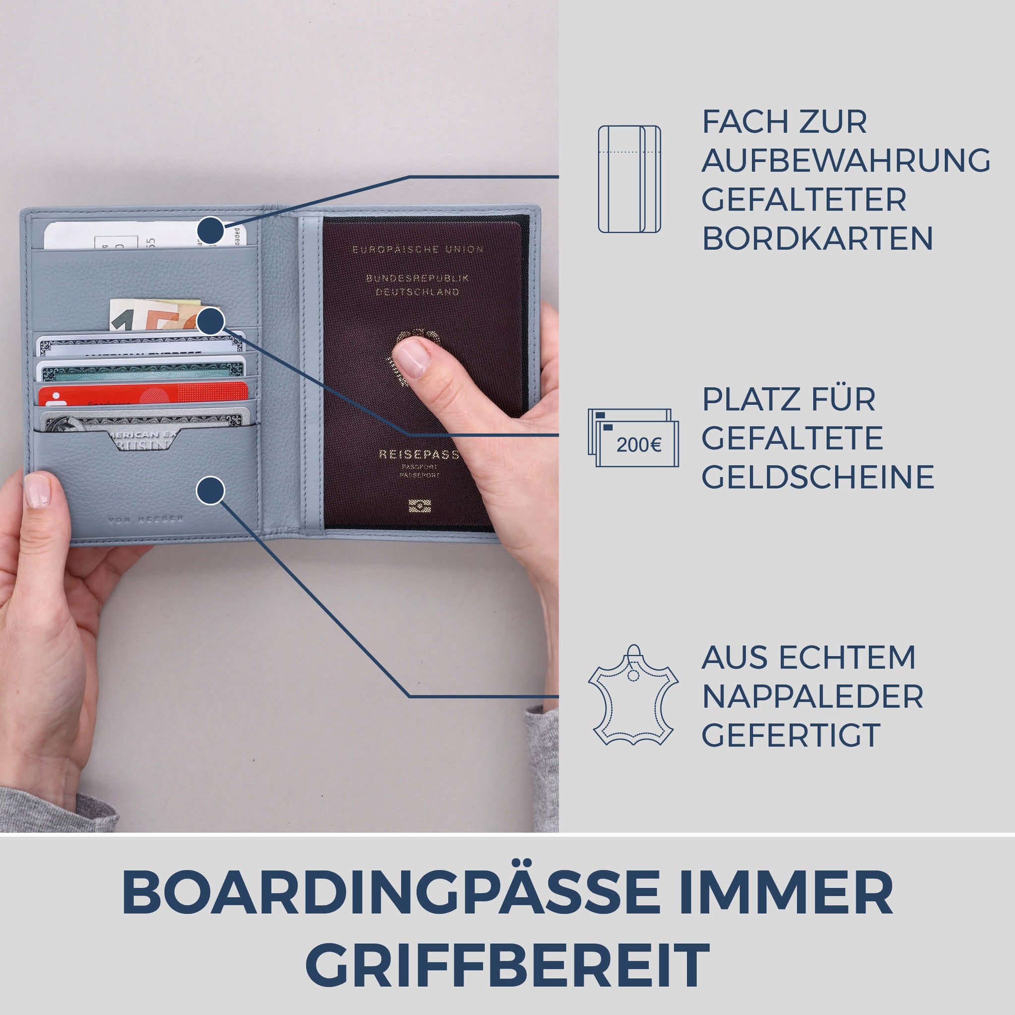 Reisepasshülle mit RFID-Schutz & 4 Kartenfächer (Genarbt)