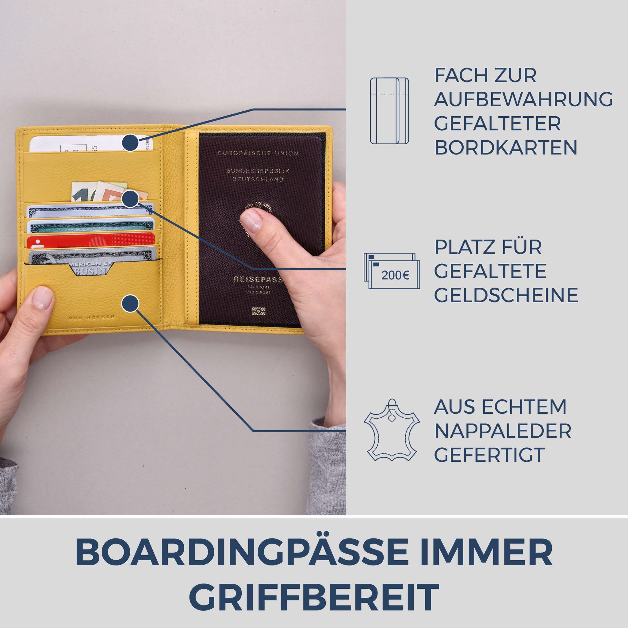 Reisepasshülle mit RFID-Schutz & 4 Kartenfächer (Genarbt)