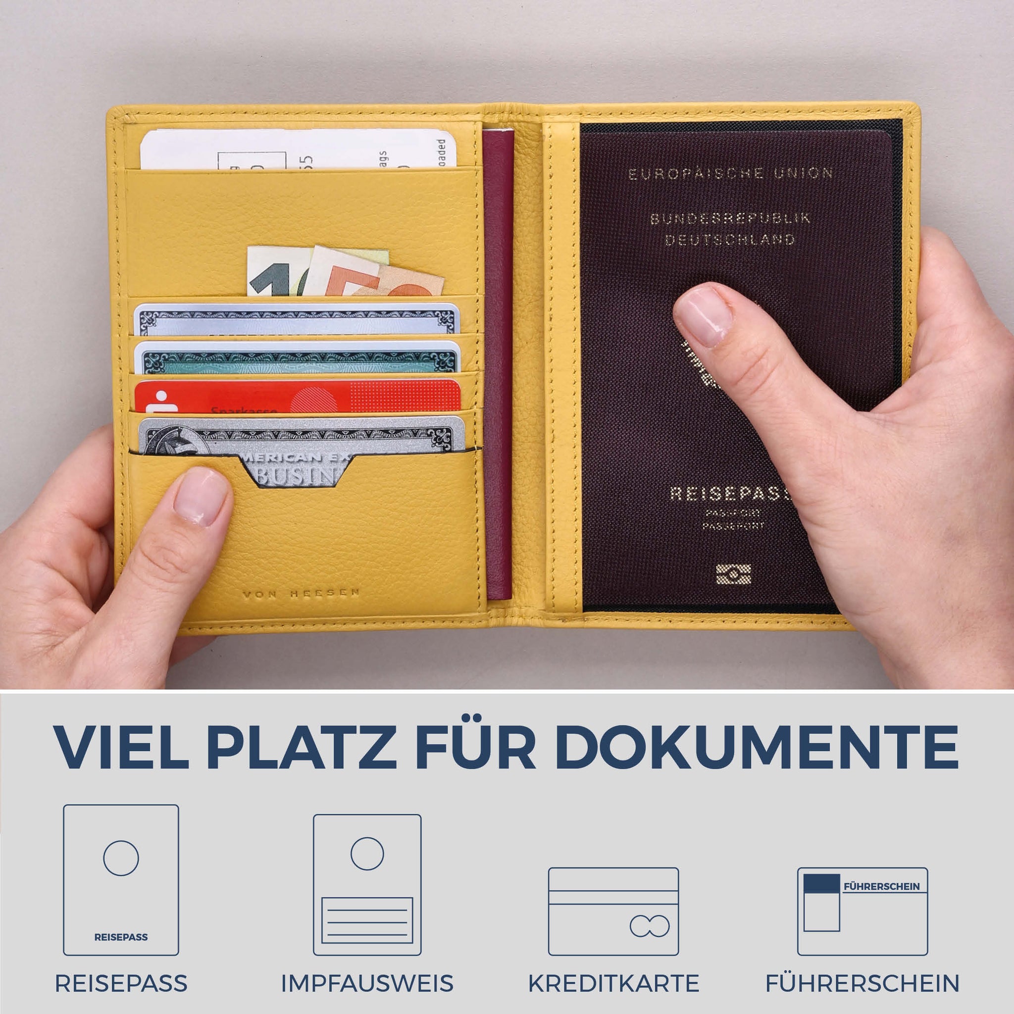 Reisepasshülle mit RFID-Schutz & 4 Kartenfächer (Genarbt)