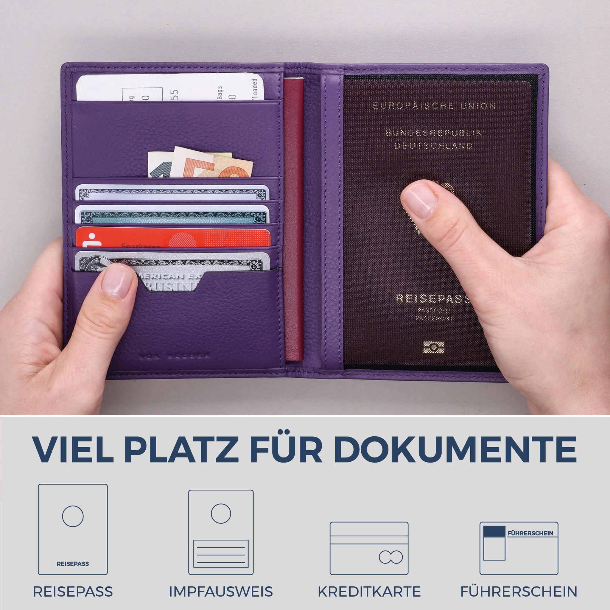 Reisepasshülle mit RFID-Schutz & 4 Kartenfächer (Genarbt)