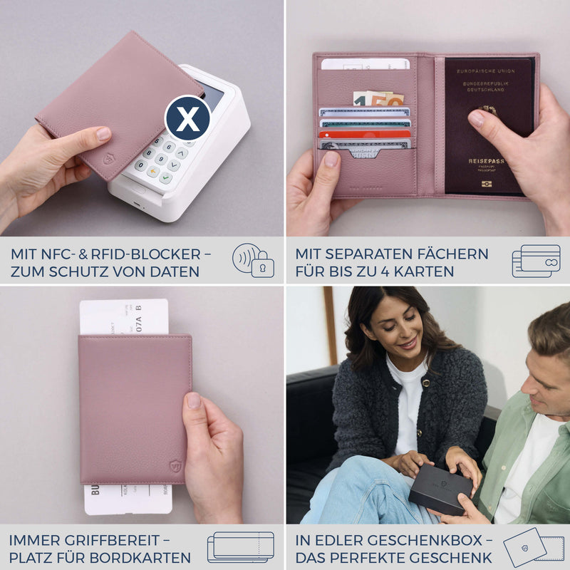 Reisepasshülle mit RFID-Schutz & 4 Kartenfächer (Genarbt)