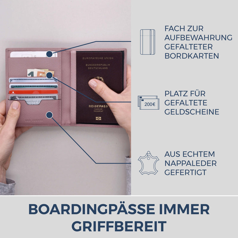 Reisepasshülle mit RFID-Schutz & 4 Kartenfächer (Genarbt)