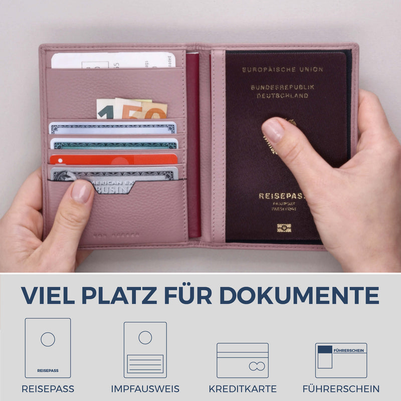 Reisepasshülle mit RFID-Schutz & 4 Kartenfächer (Genarbt)