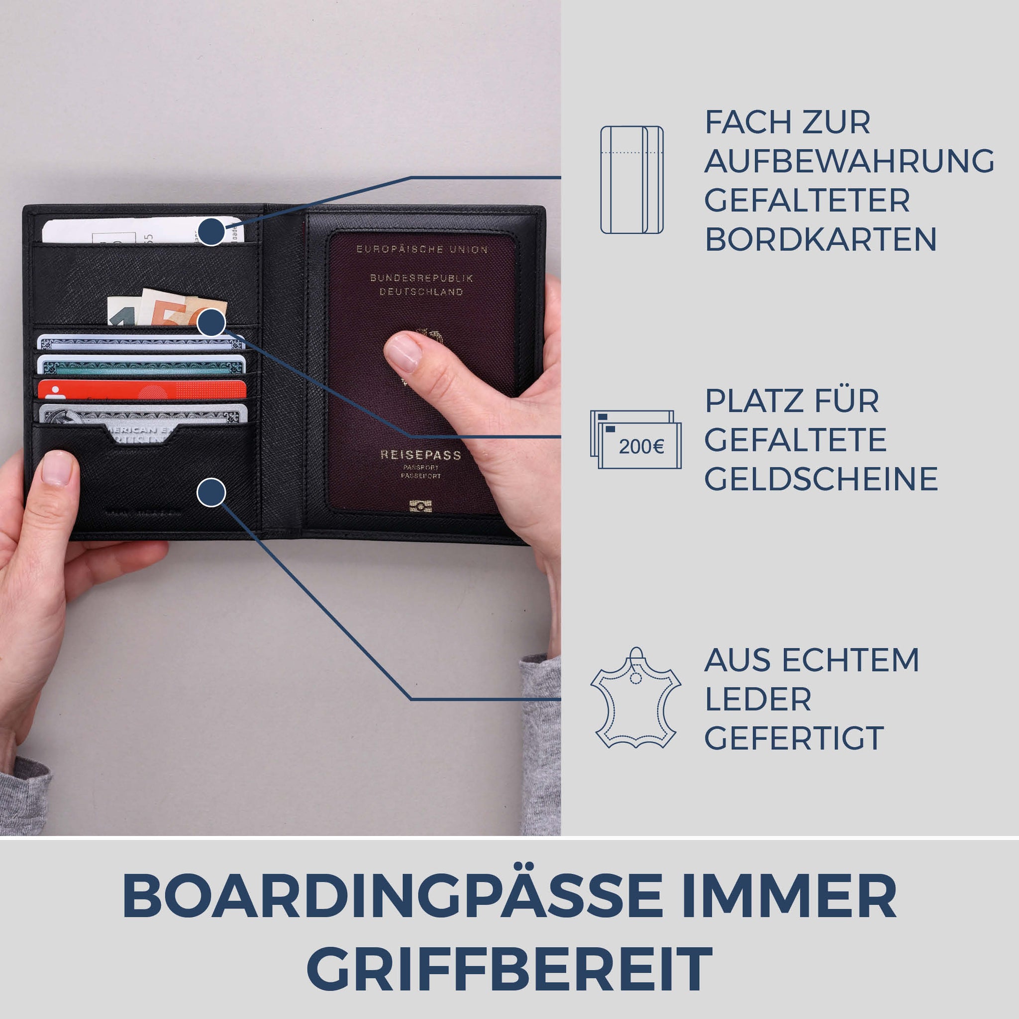 Reisepasshülle mit RFID-Schutz & 4 Kartenfächer (Saffiano)
