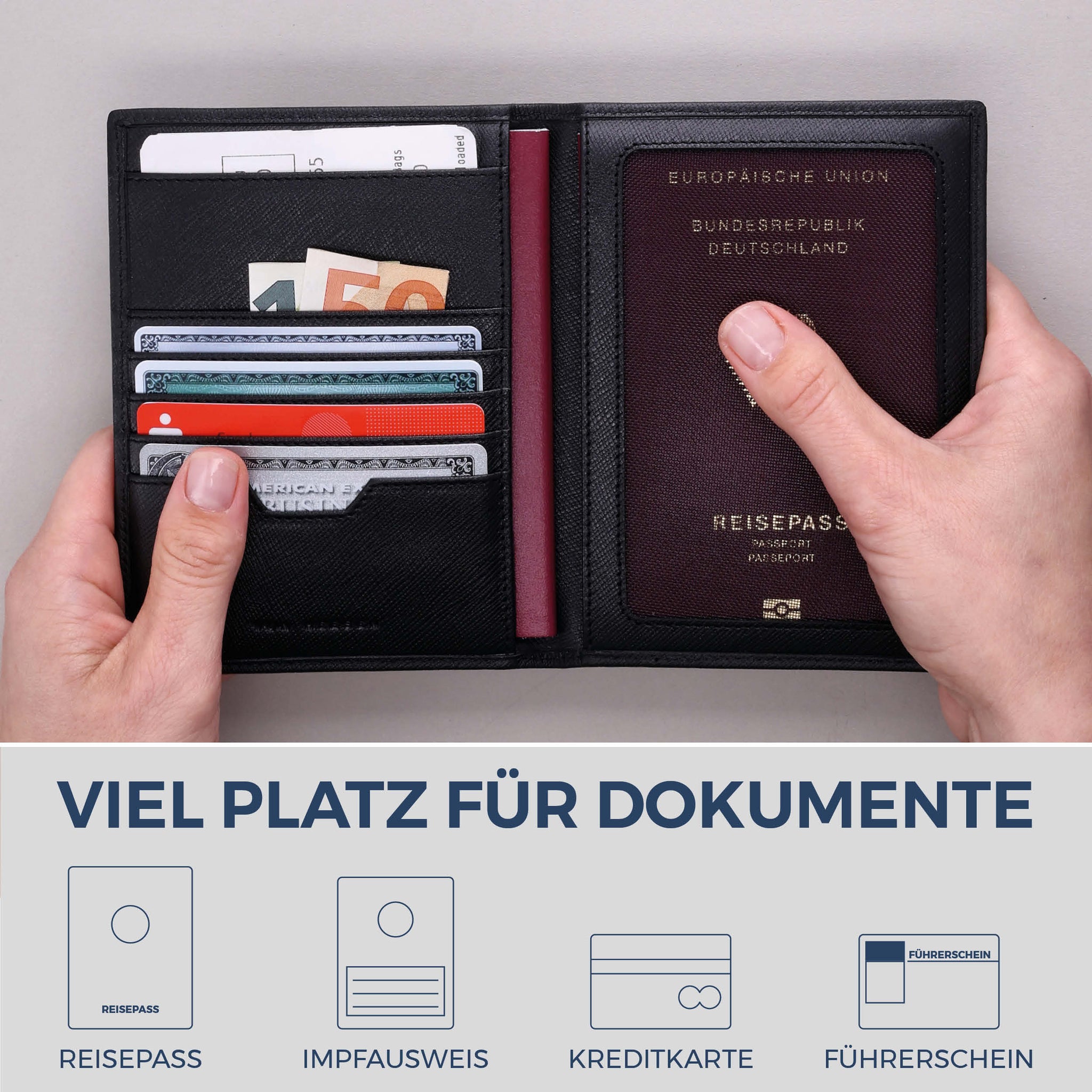 Reisepasshülle mit RFID-Schutz & 4 Kartenfächer (Saffiano)