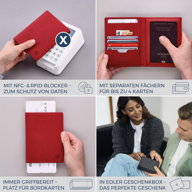Reisepasshülle mit RFID-Schutz & 4 Kartenfächer (Saffiano)