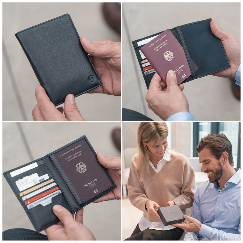 Reisepasshülle für 2 Reisepässe mit RFID-Schutz und 6 Kartenfächer