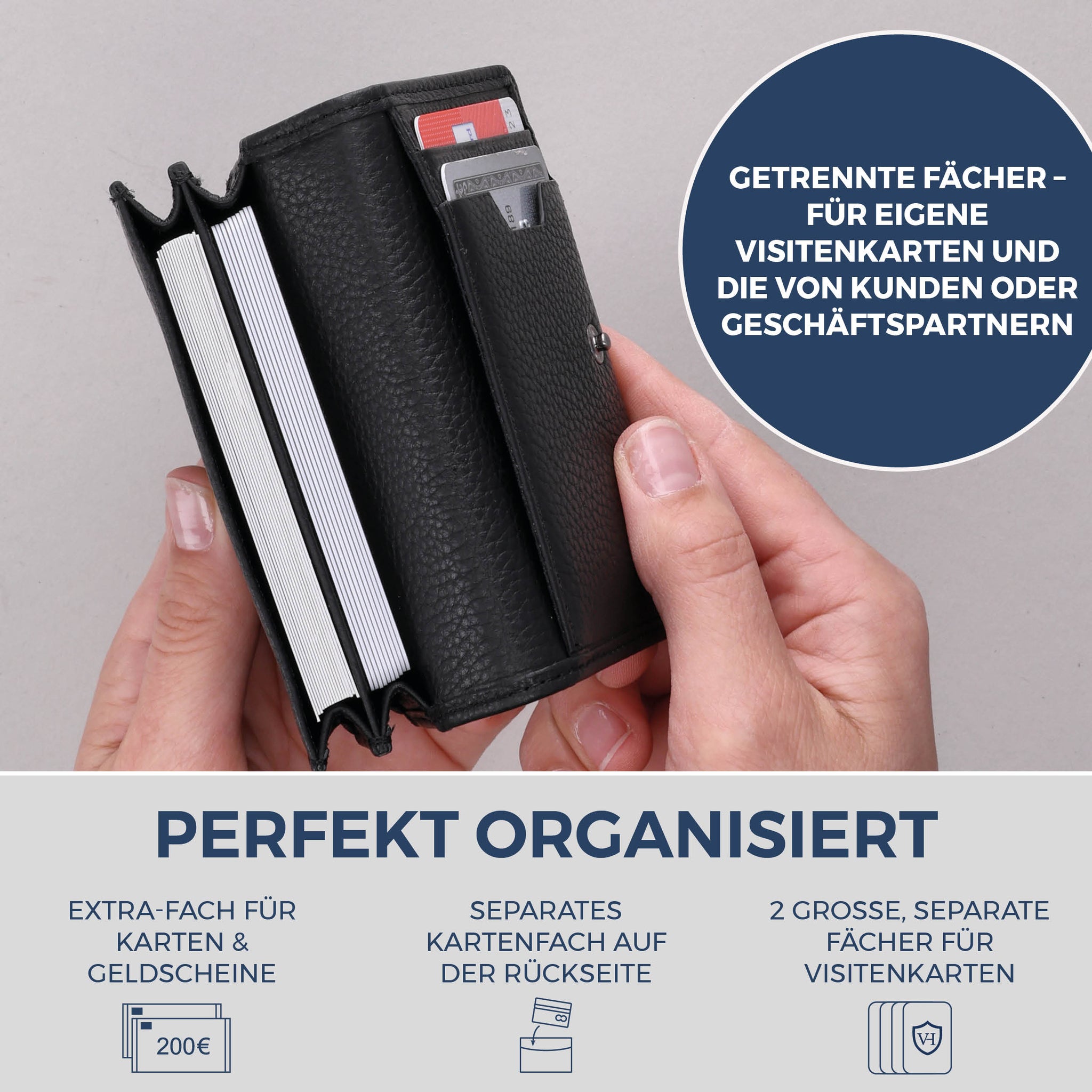Visitenkartenetui mit RFID-Schutz & 4 Kartenfächer (Genarbt)