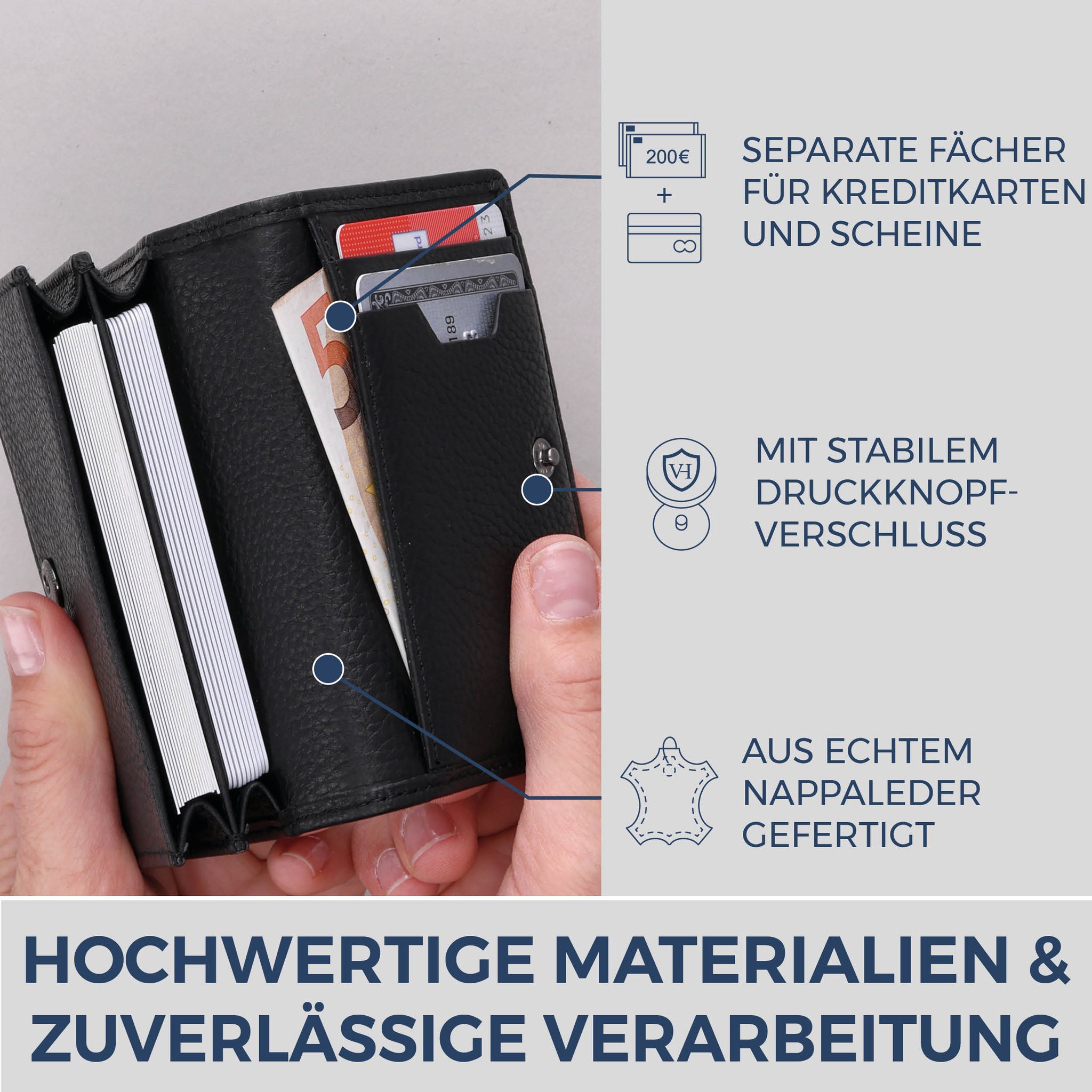 Visitenkartenetui mit RFID-Schutz & 4 Kartenfächer (Genarbt)