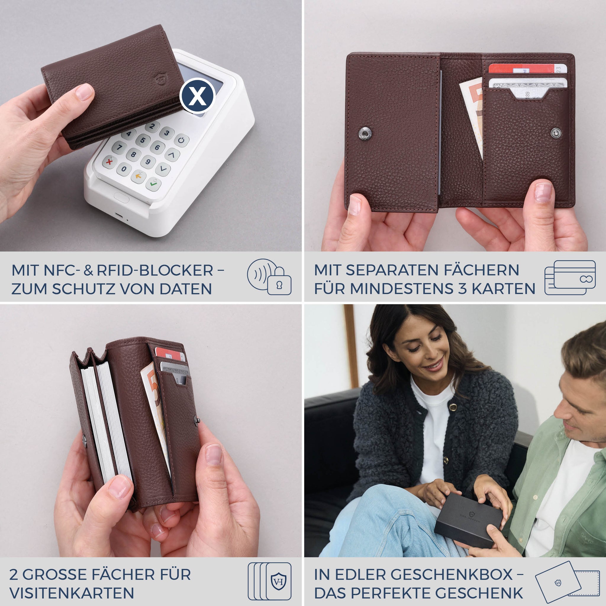 Visitenkartenetui mit RFID-Schutz & 4 Kartenfächer (Genarbt)