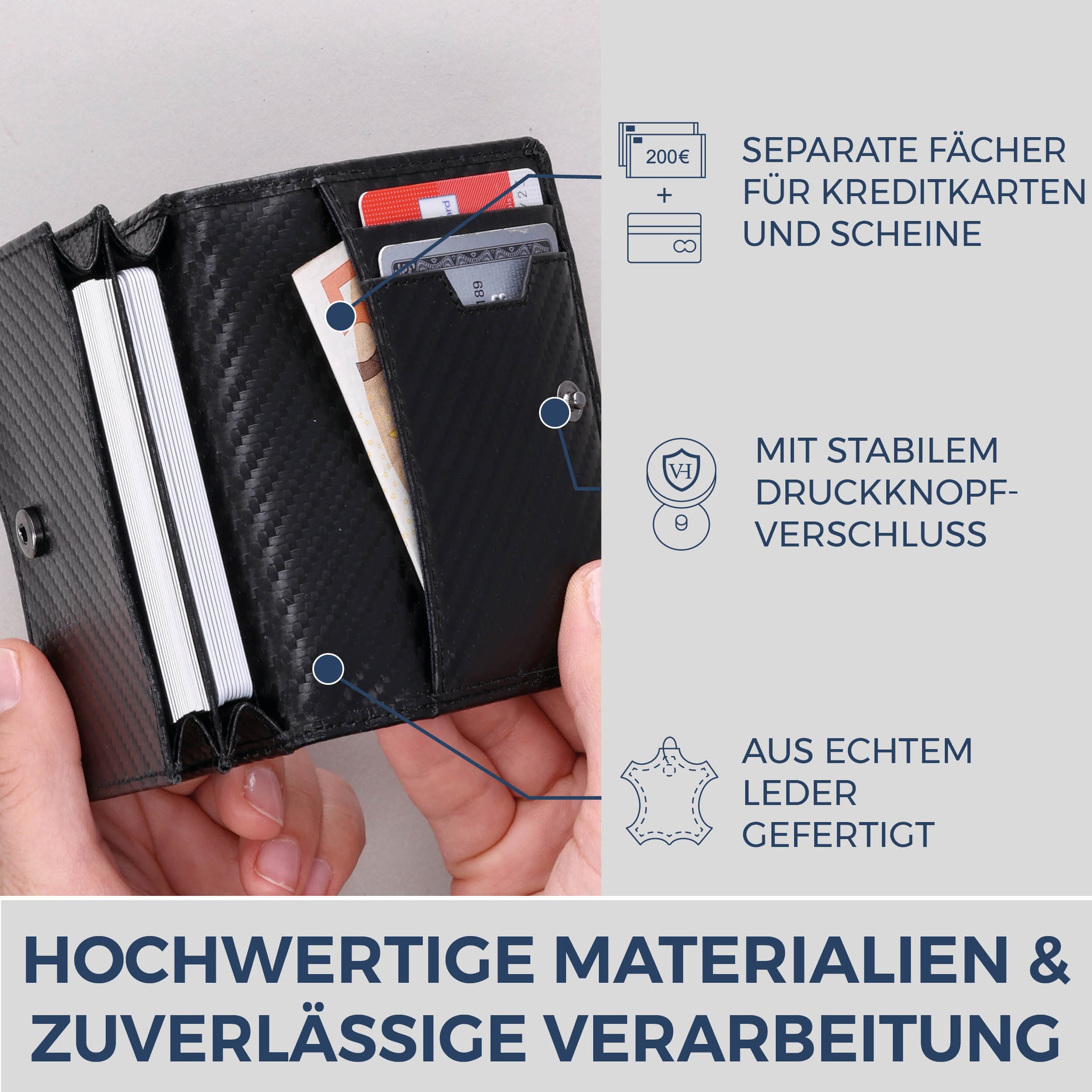 Visitenkartenetui mit RFID-Schutz & 4 Kartenfächer (Carbon)