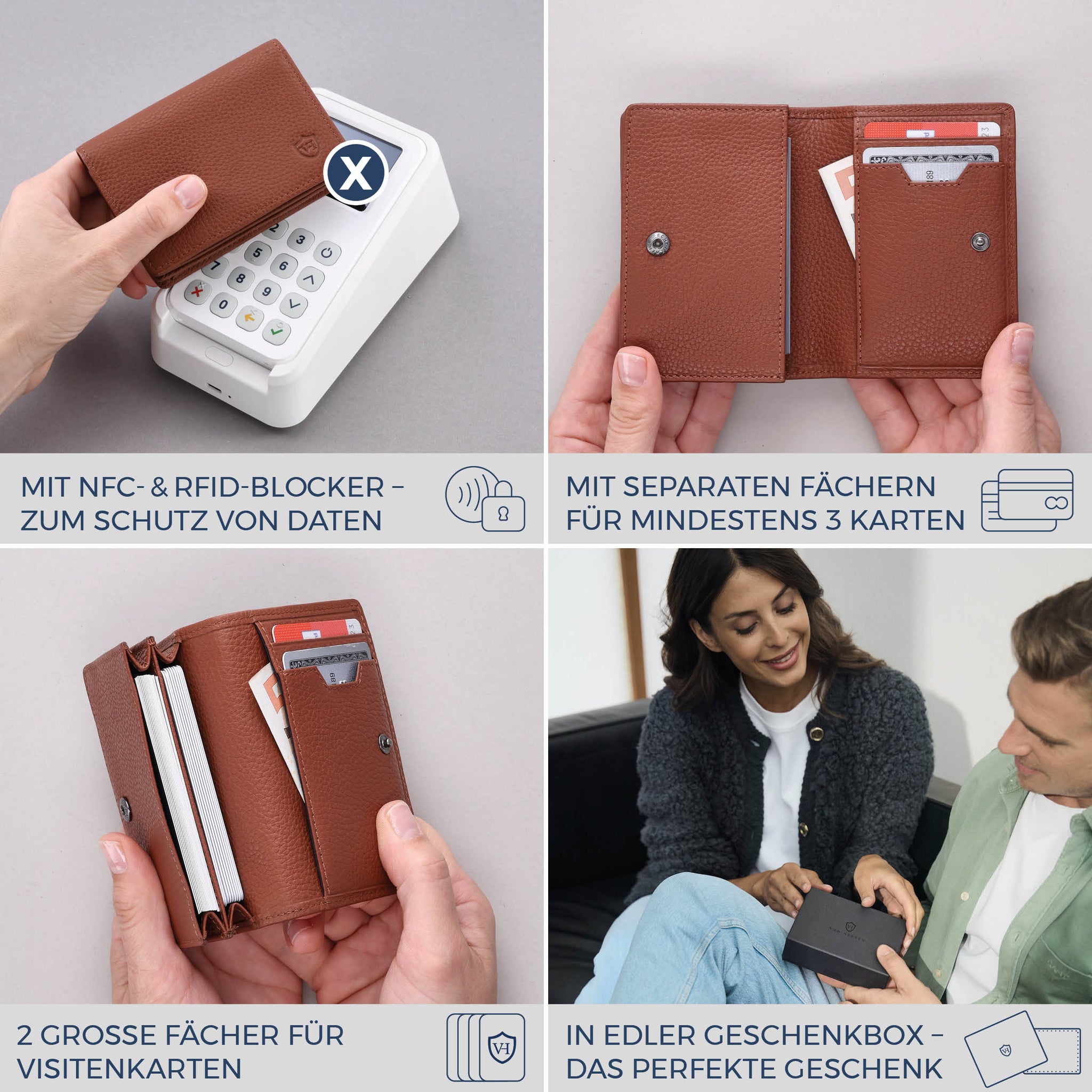 Visitenkartenetui mit RFID-Schutz & 4 Kartenfächer (Genarbt)