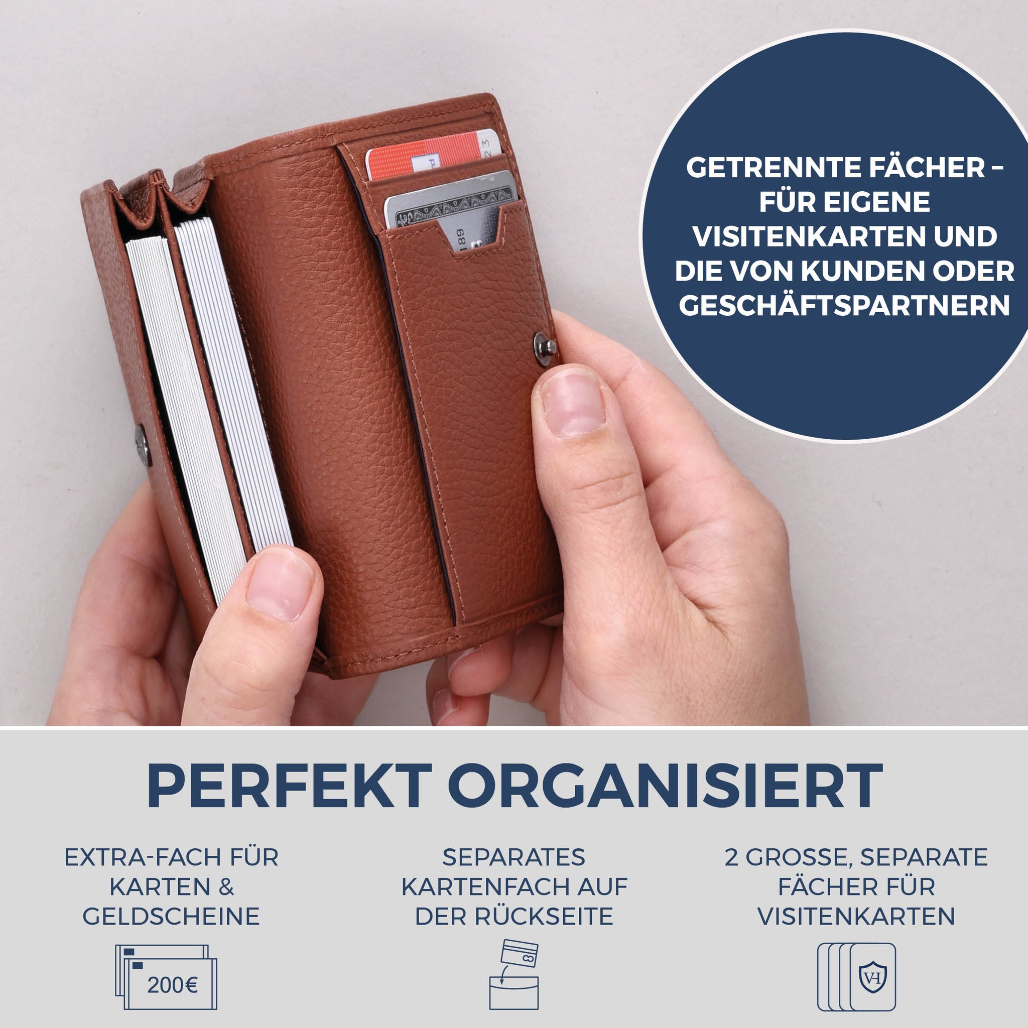Visitenkartenetui mit RFID-Schutz & 4 Kartenfächer (Genarbt)