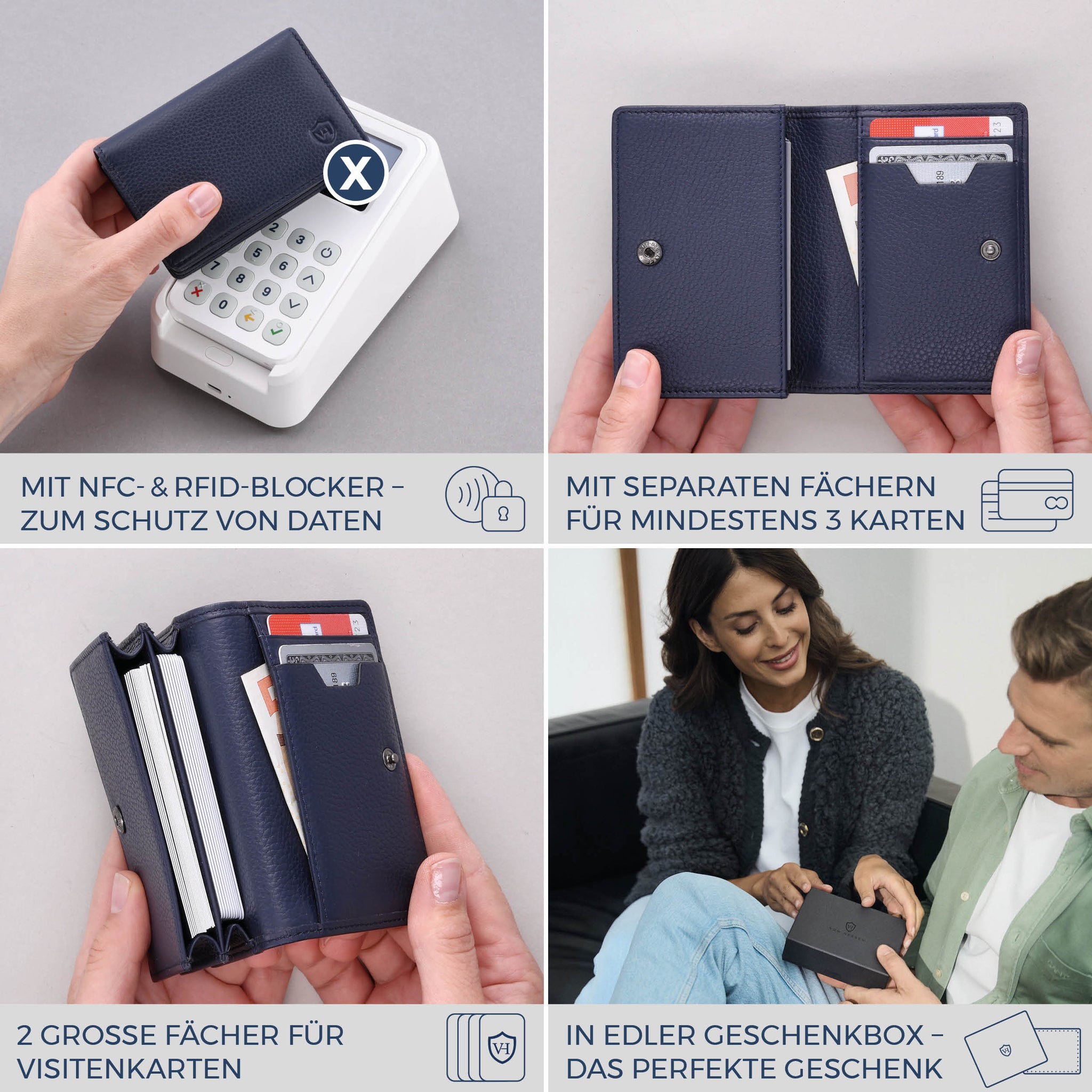 Visitenkartenetui mit RFID-Schutz & 4 Kartenfächer (Genarbt)