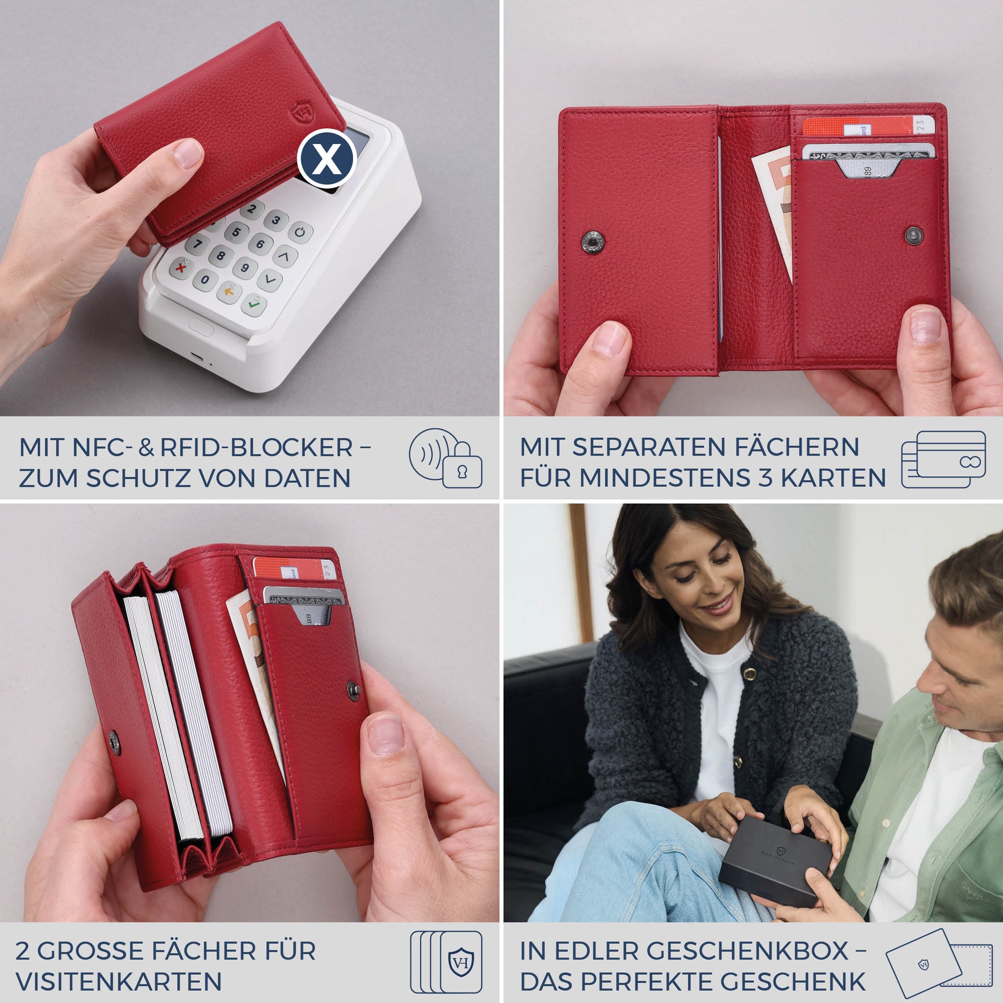 Visitenkartenetui mit RFID-Schutz & 4 Kartenfächer (Genarbt)