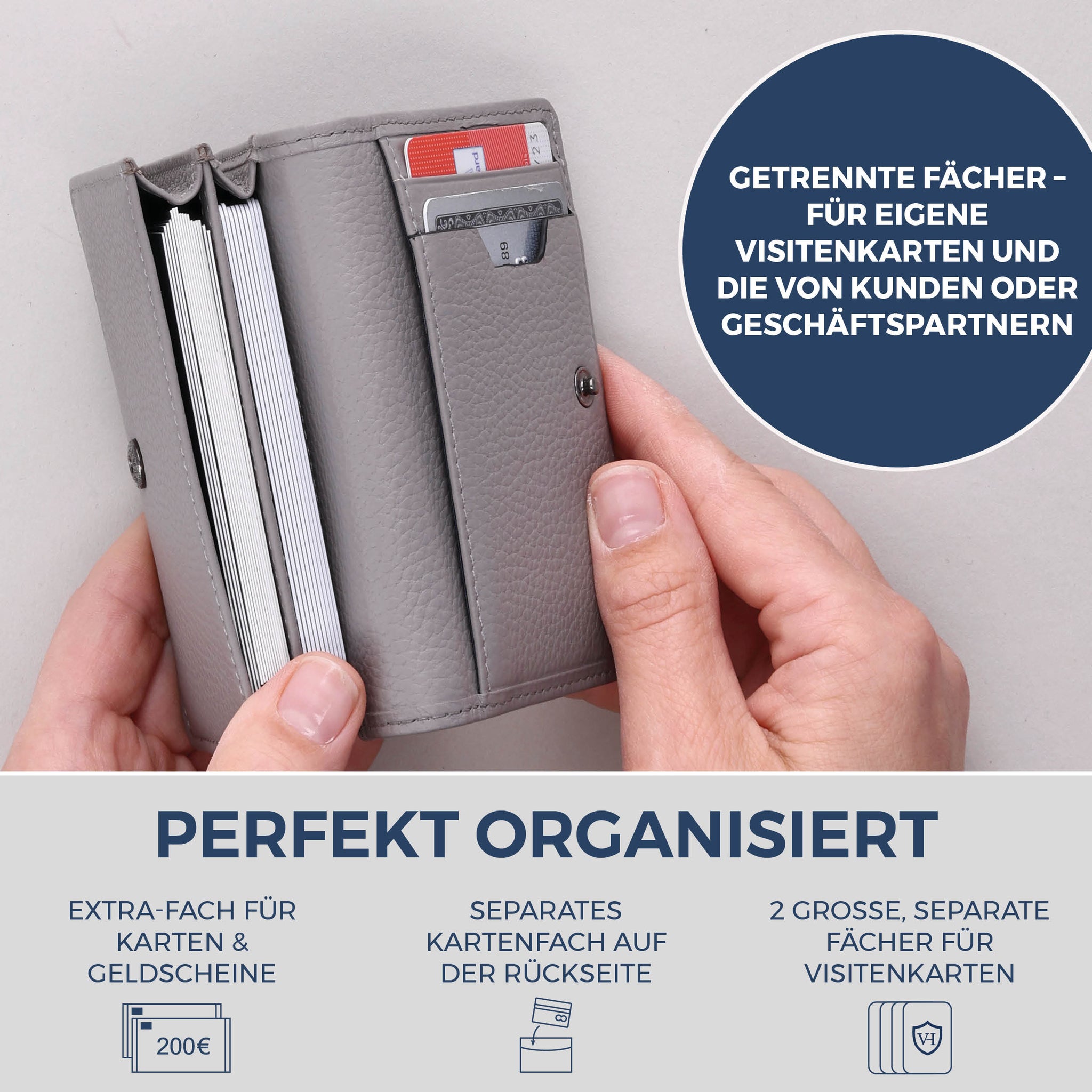 Visitenkartenetui mit RFID-Schutz & 4 Kartenfächer (Genarbt)