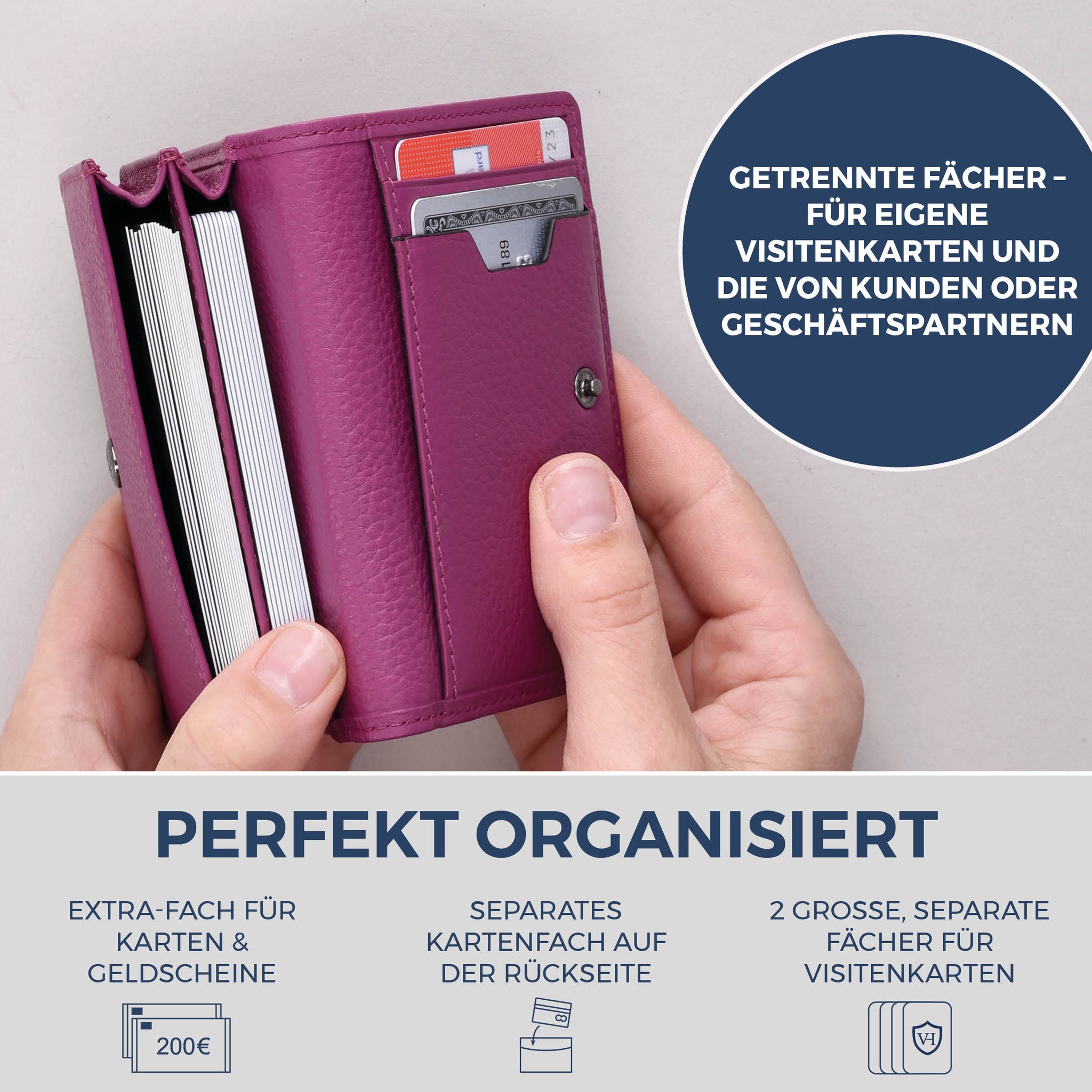 Visitenkartenetui mit RFID-Schutz & 4 Kartenfächer (Genarbt)