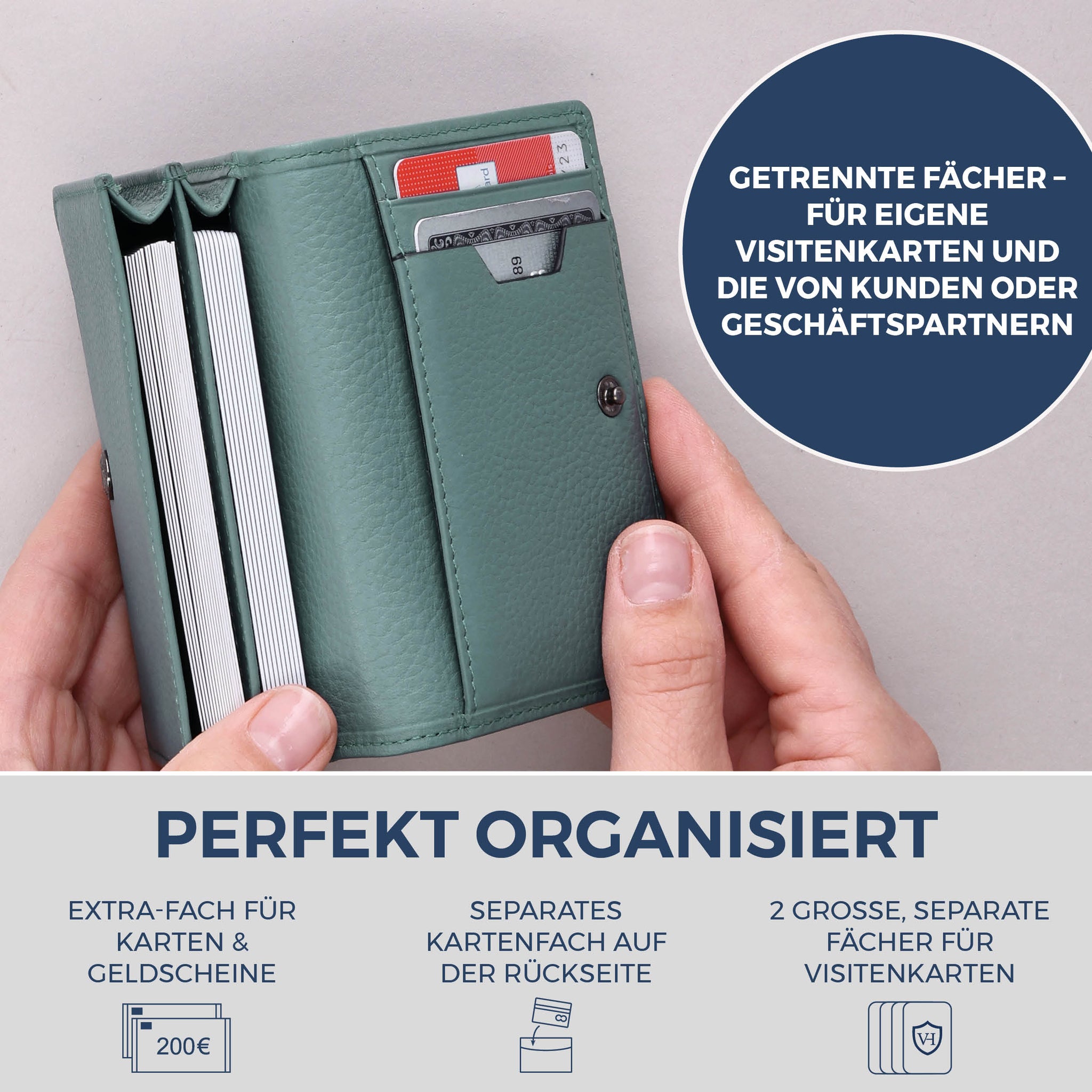 Visitenkartenetui mit RFID-Schutz & 4 Kartenfächer (Genarbt)