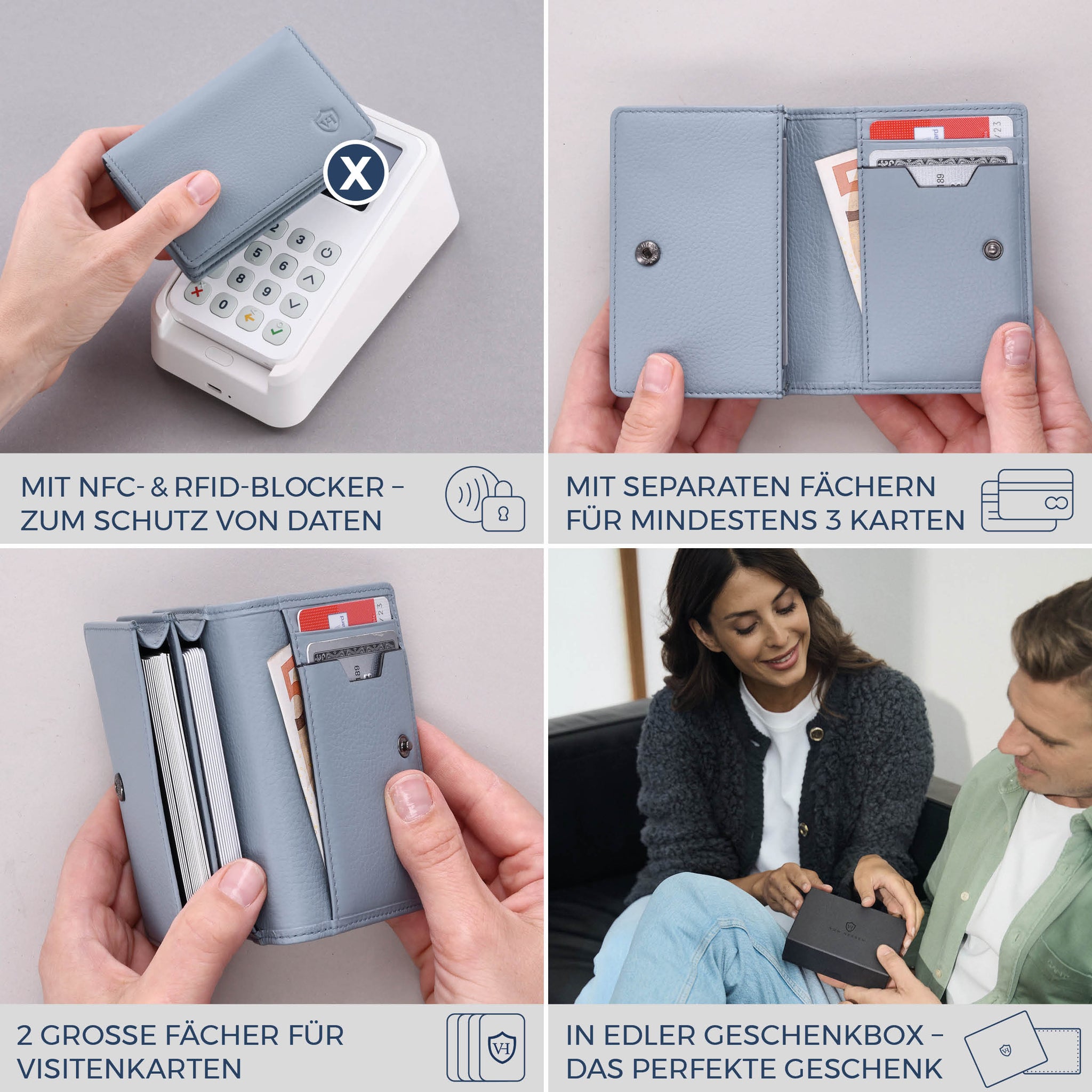 Visitenkartenetui mit RFID-Schutz & 4 Kartenfächer (Genarbt)