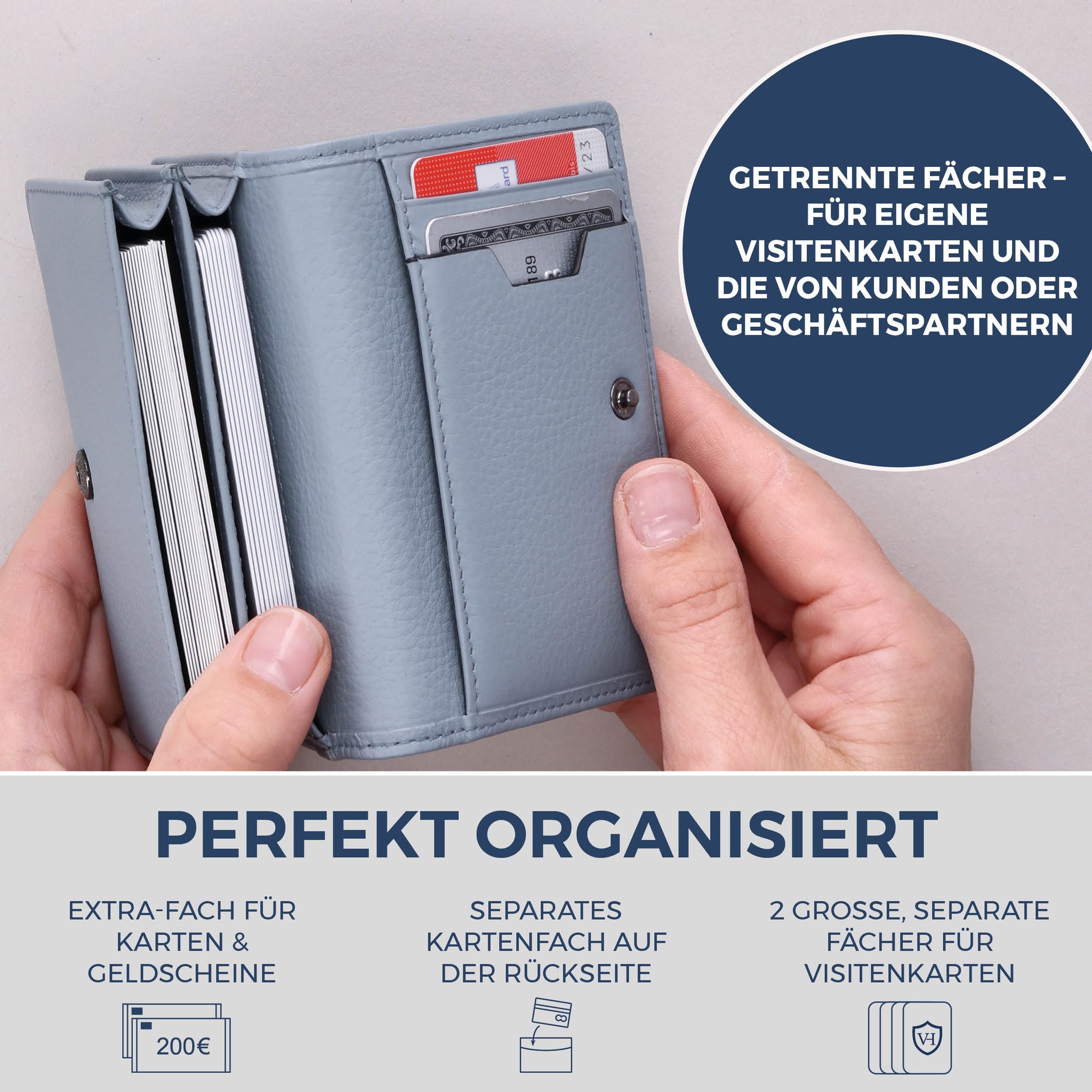 Visitenkartenetui mit RFID-Schutz & 4 Kartenfächer (Genarbt)