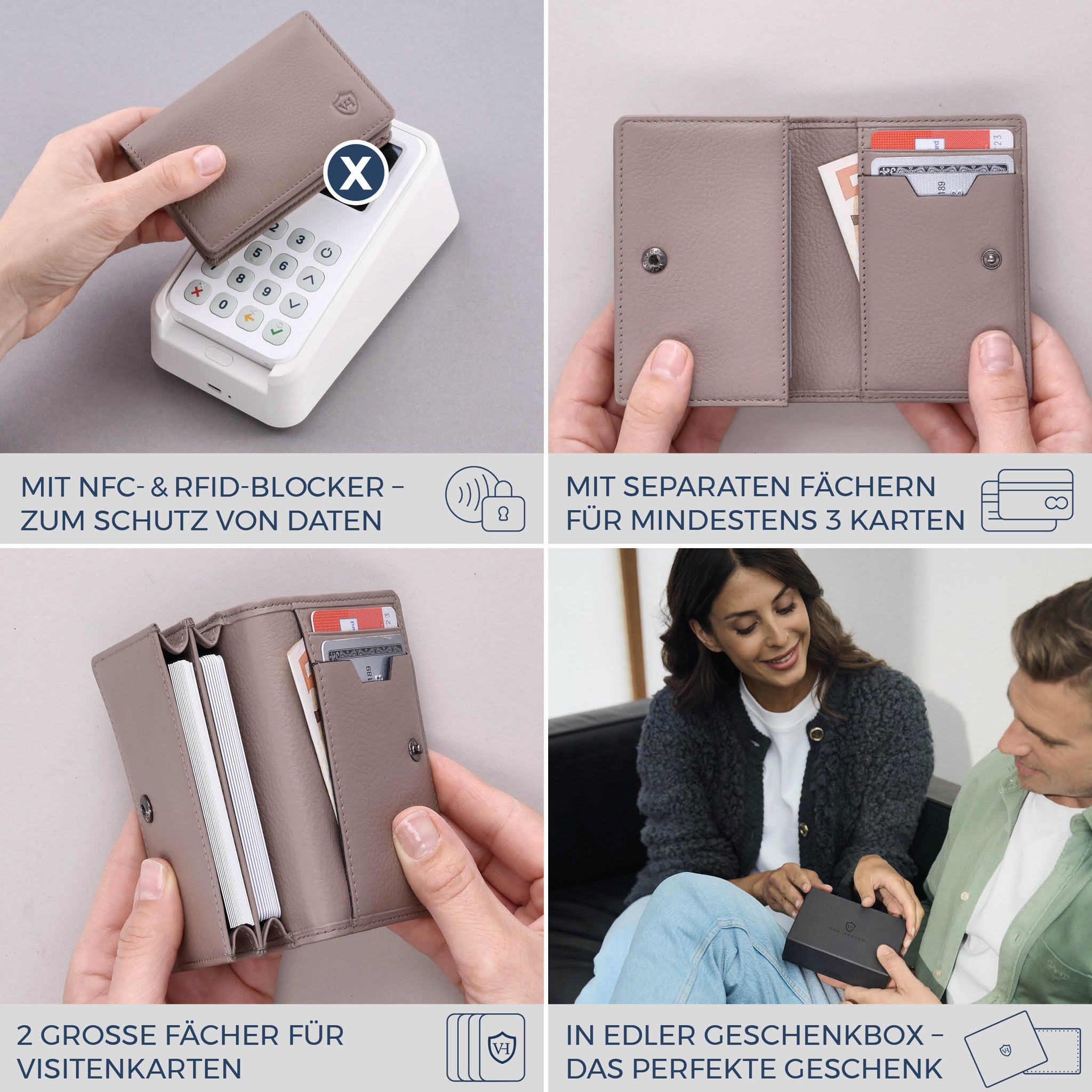 Visitenkartenetui mit RFID-Schutz & 4 Kartenfächer (Genarbt)
