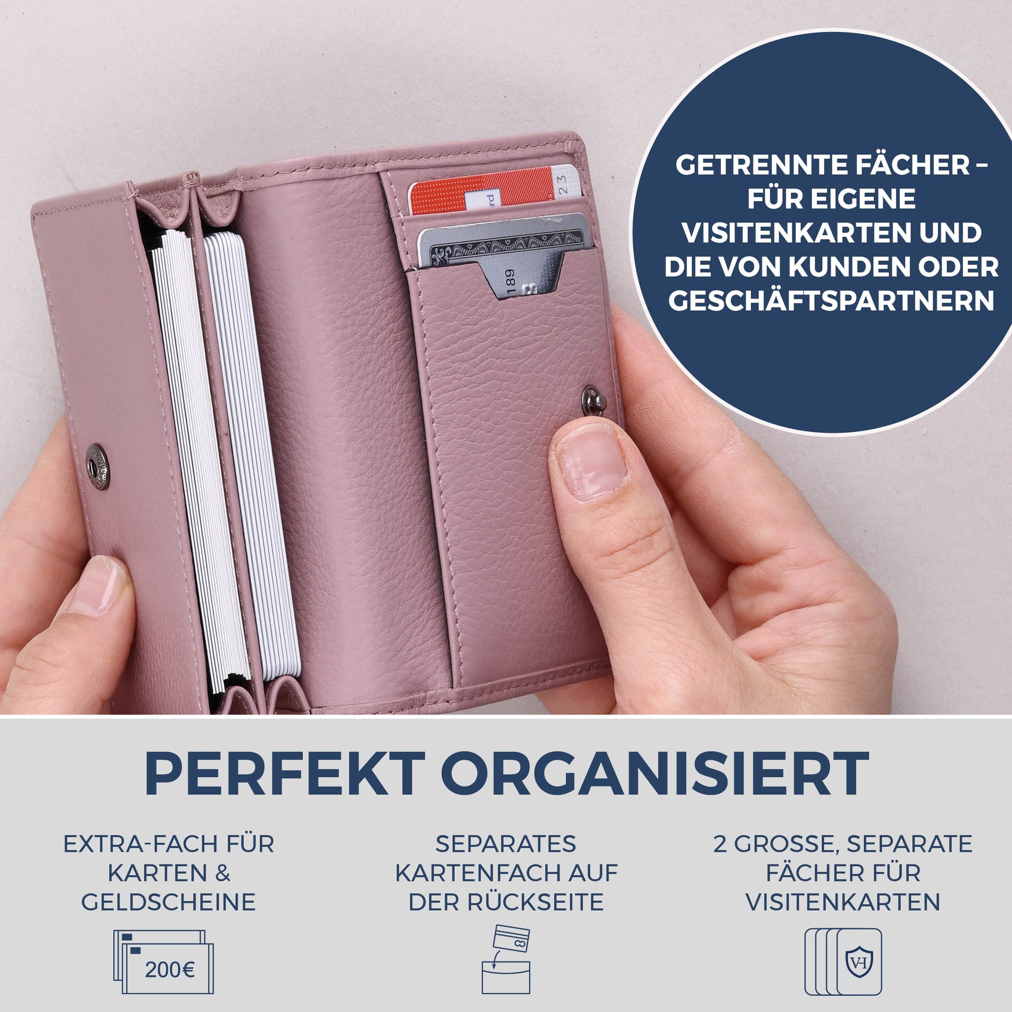 Visitenkartenetui mit RFID-Schutz & 4 Kartenfächer (Genarbt)