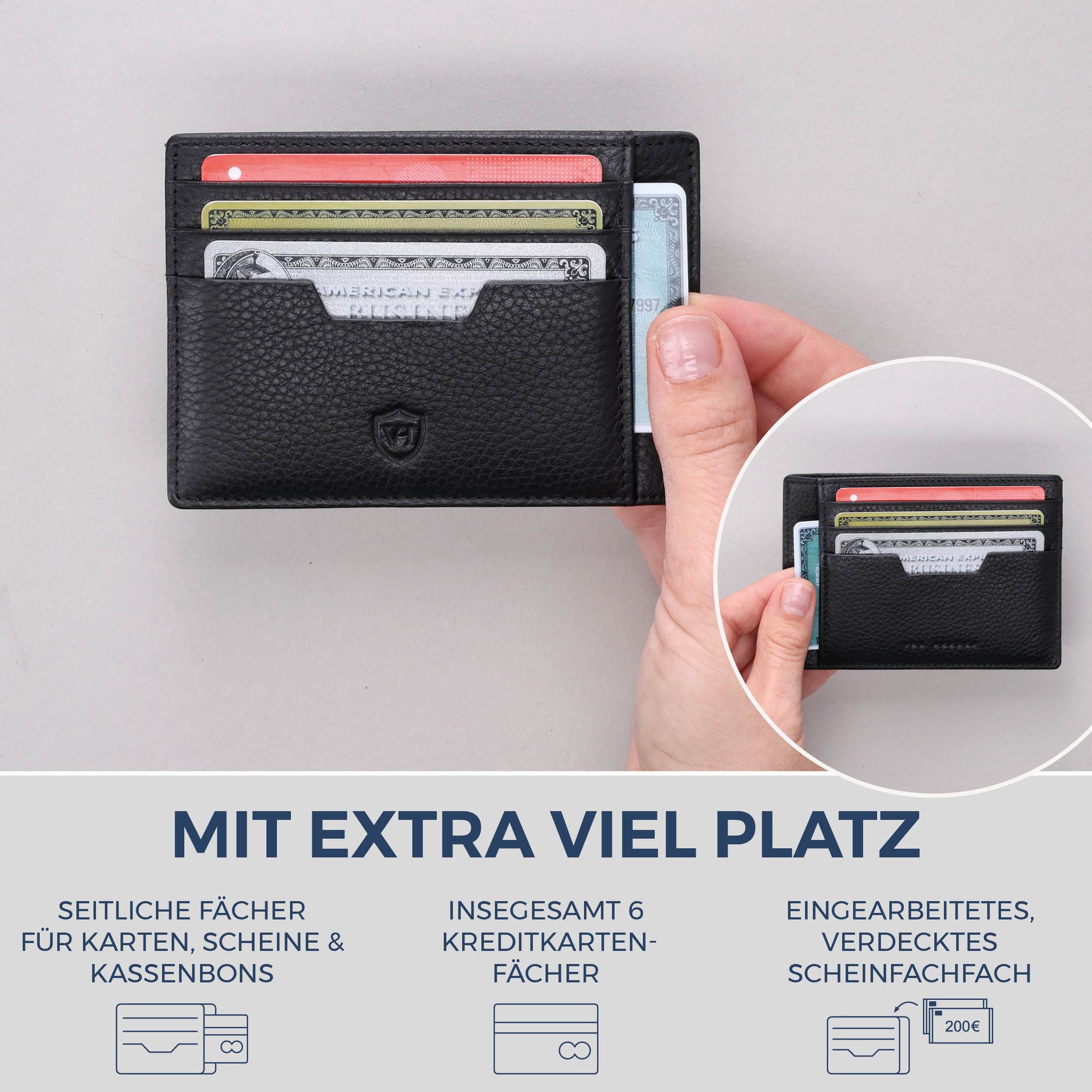 Kartenetui mit RFID-Schutz & 8 Kartenfächer (Genarbt)