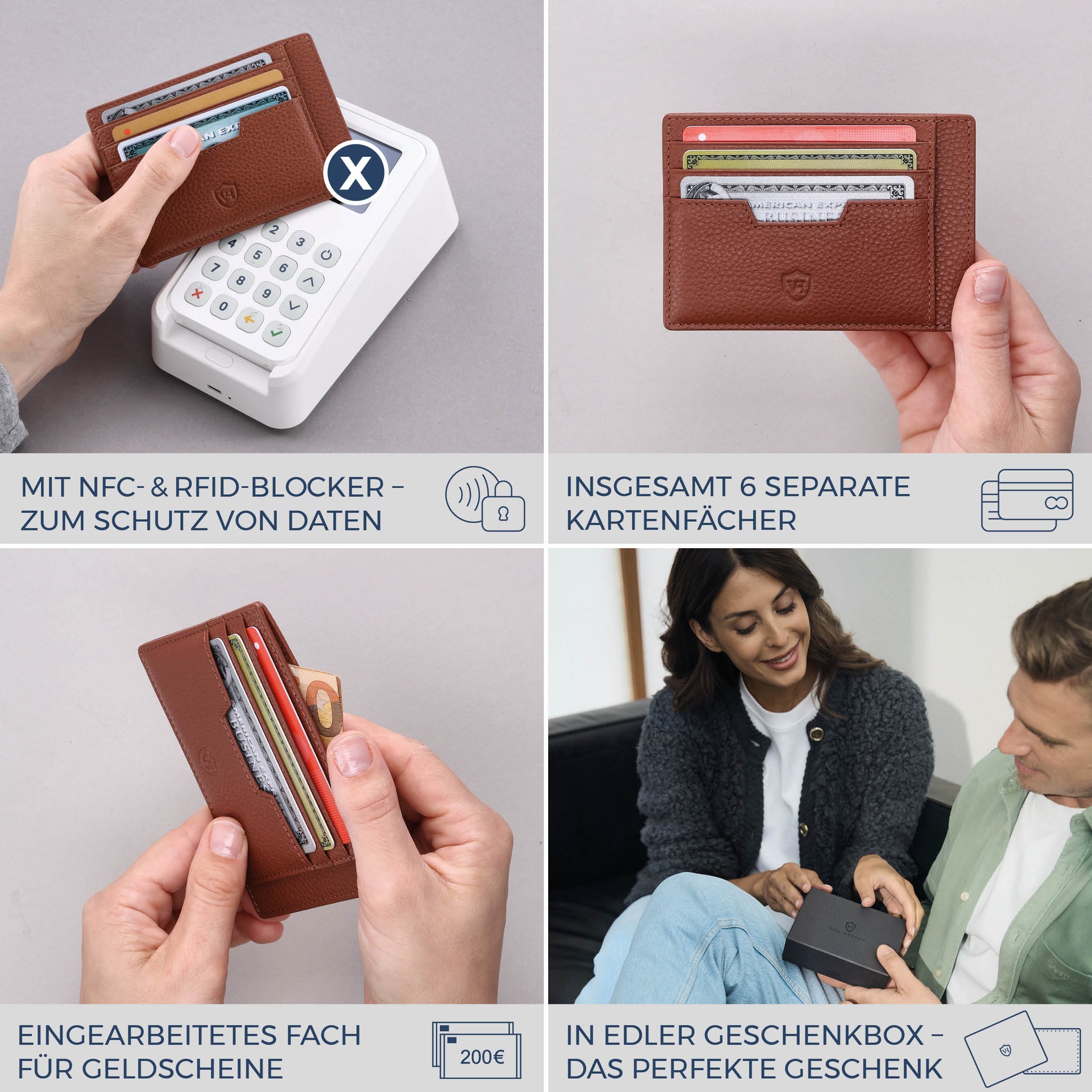 Kartenetui mit RFID-Schutz & 8 Kartenfächer (Genarbt)
