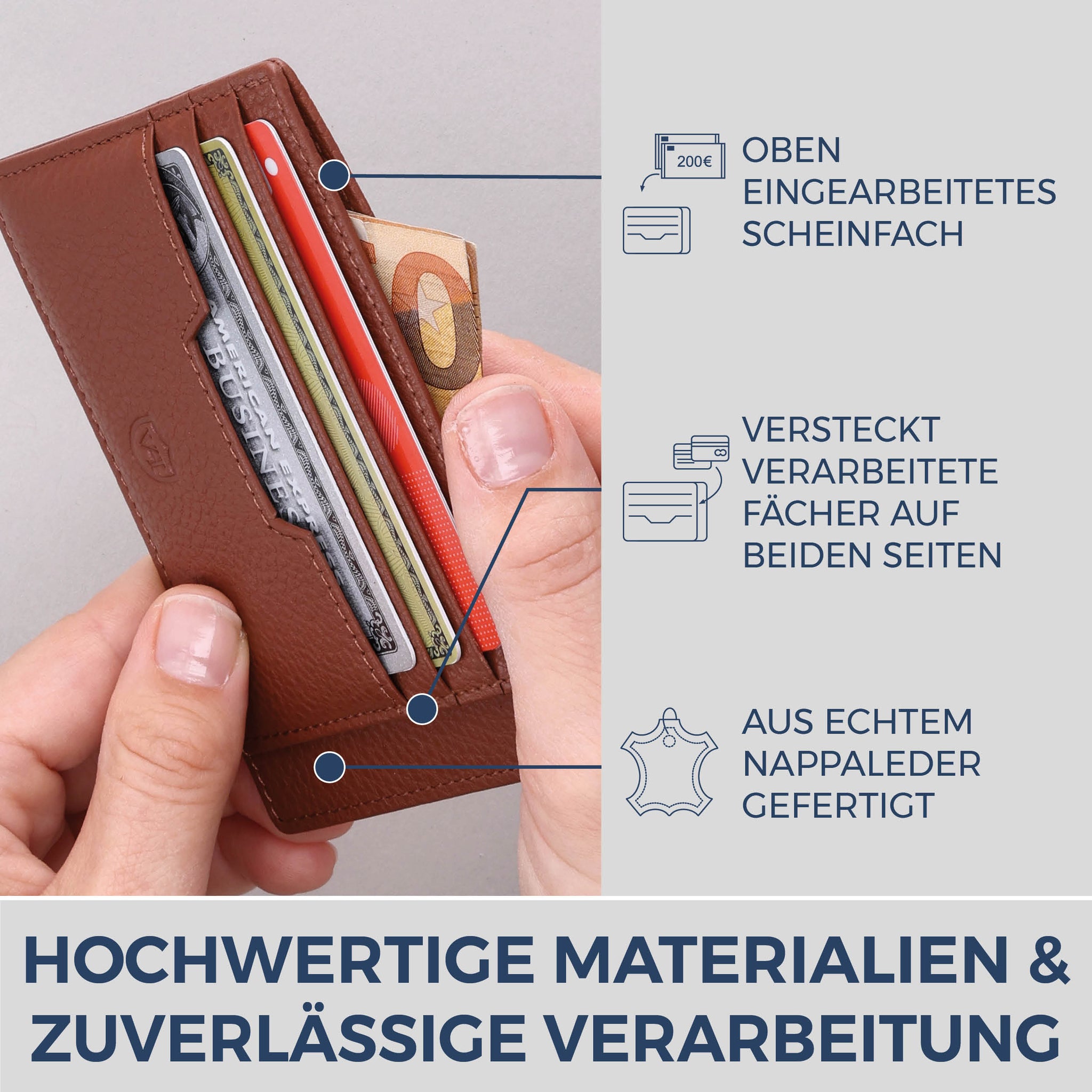 Kartenetui mit RFID-Schutz & 8 Kartenfächer (Genarbt)