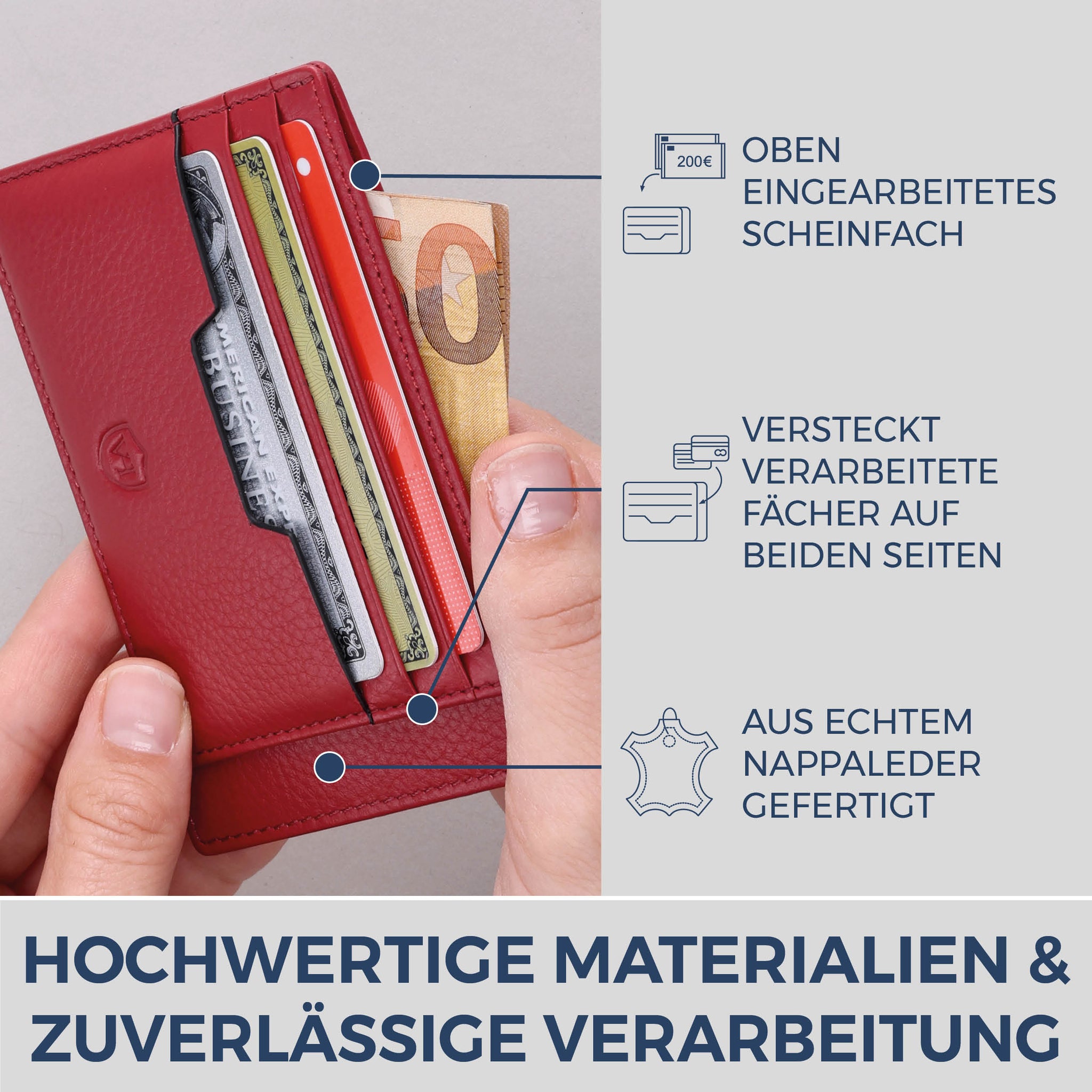 Kartenetui mit RFID-Schutz & 8 Kartenfächer (Genarbt)