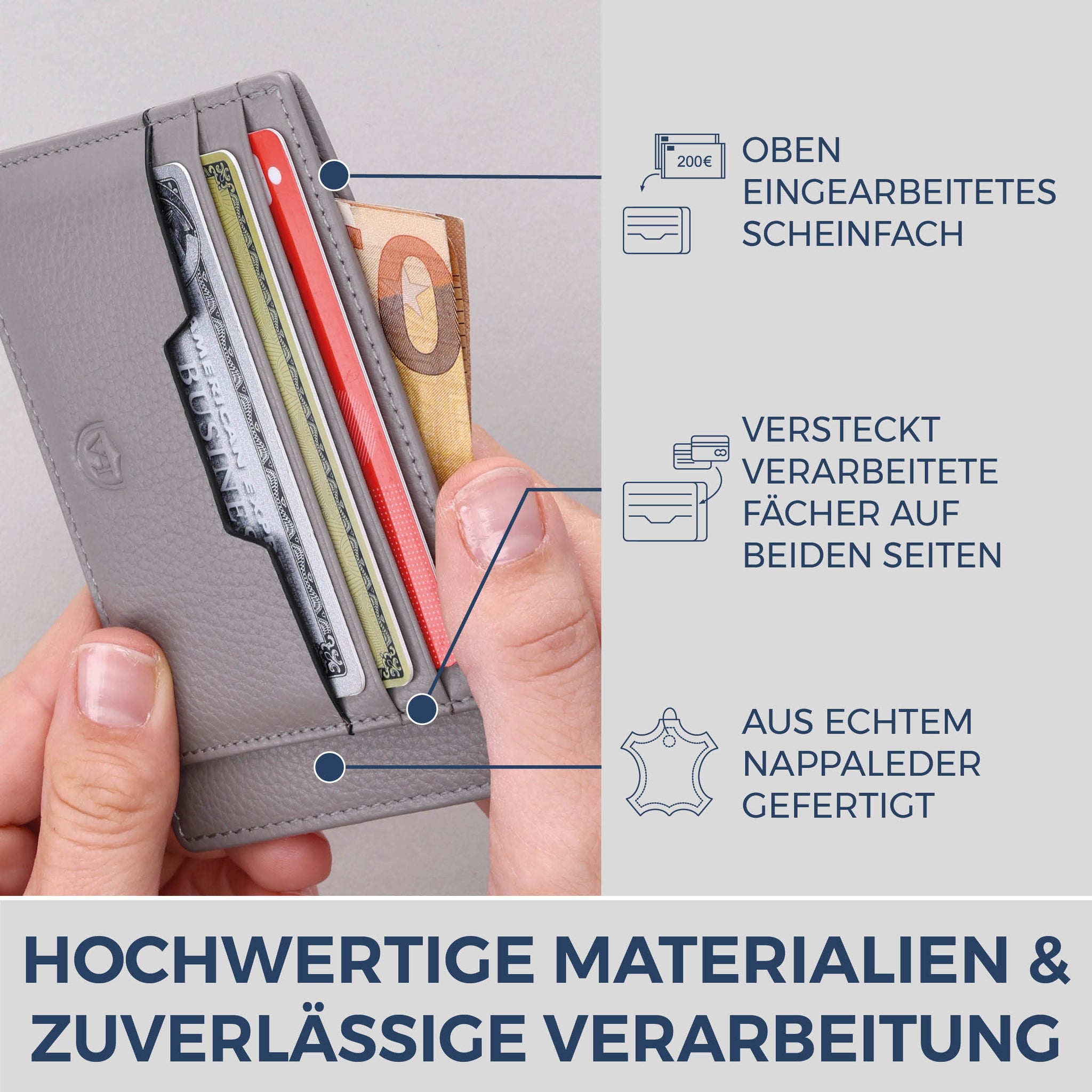 Kartenetui mit RFID-Schutz & 8 Kartenfächer (Genarbt)