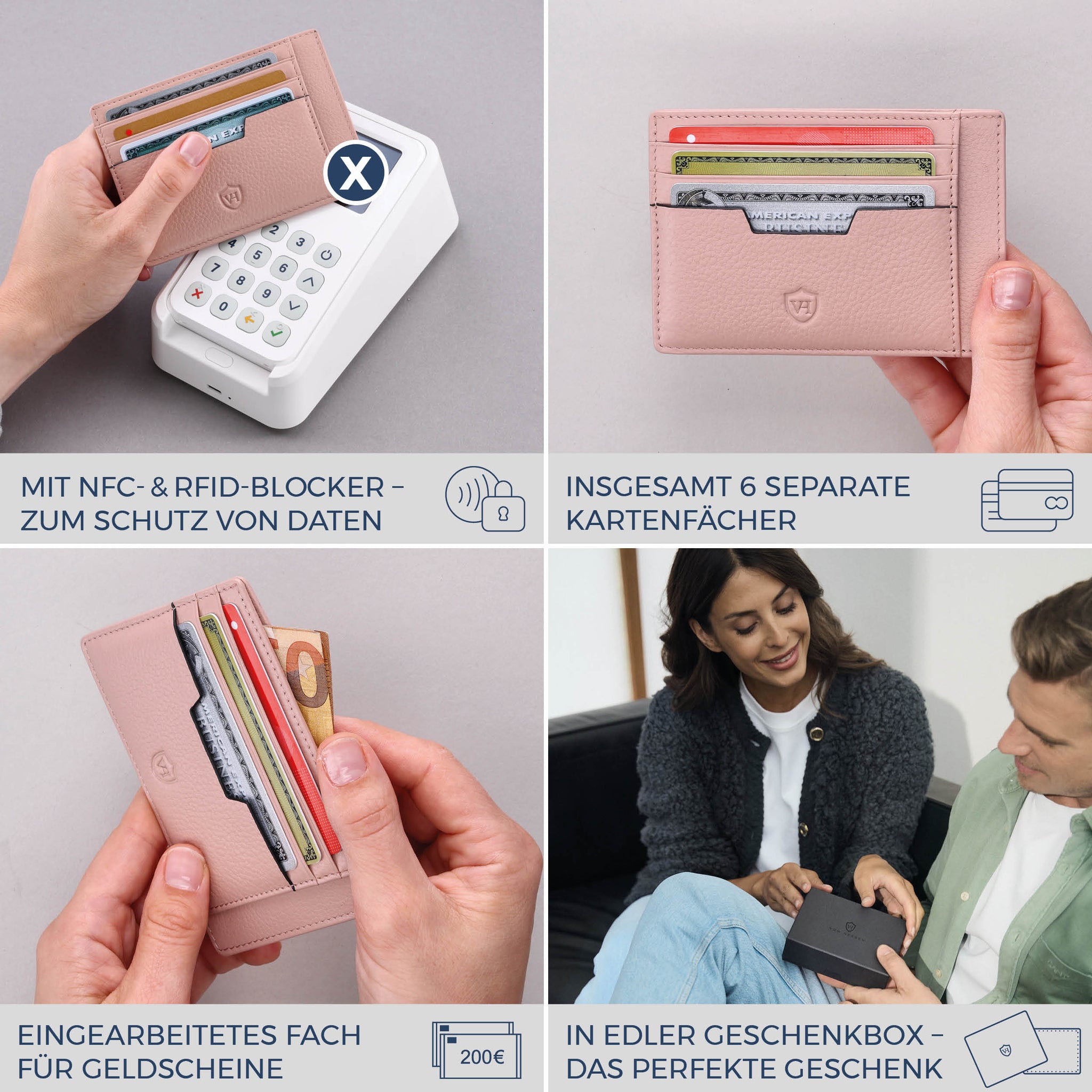 Kartenetui mit RFID-Schutz & 8 Kartenfächer (Genarbt)