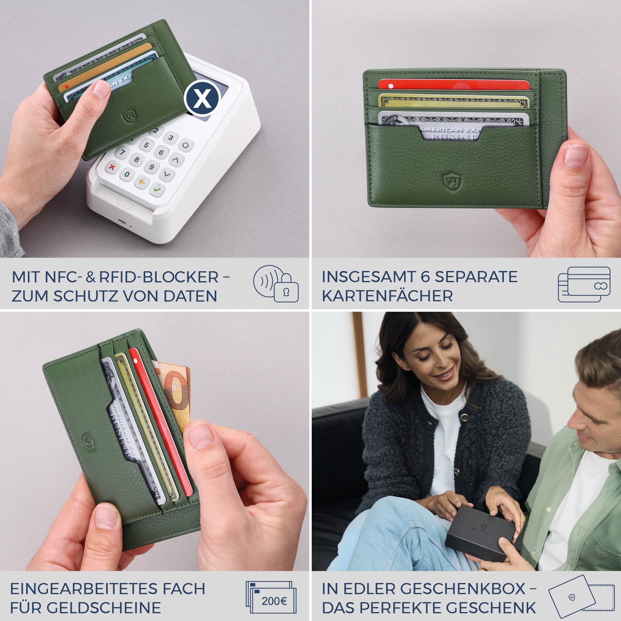 Kartenetui mit RFID-Schutz & 8 Kartenfächer (Genarbt)