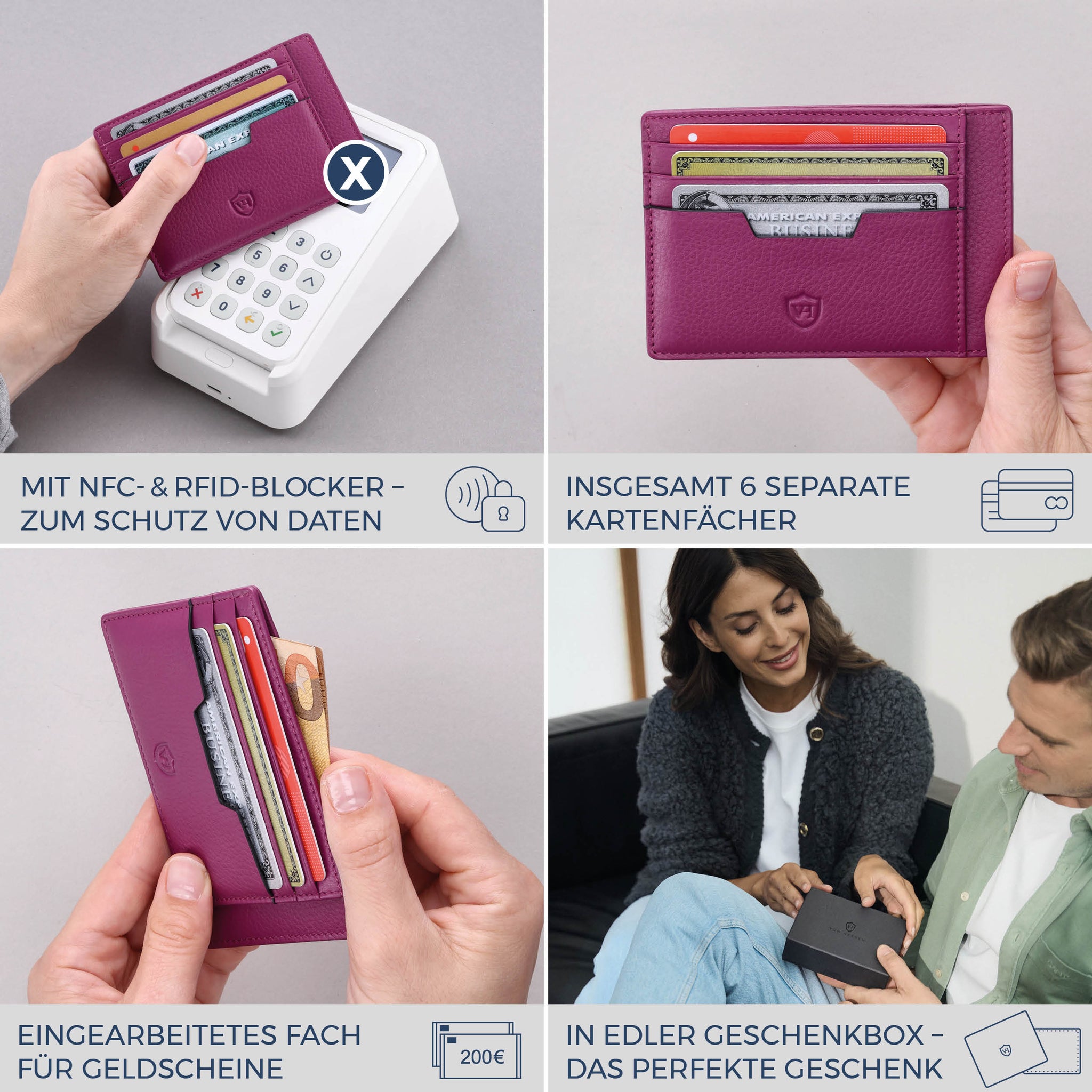 Kartenetui mit RFID-Schutz & 8 Kartenfächer (Genarbt)