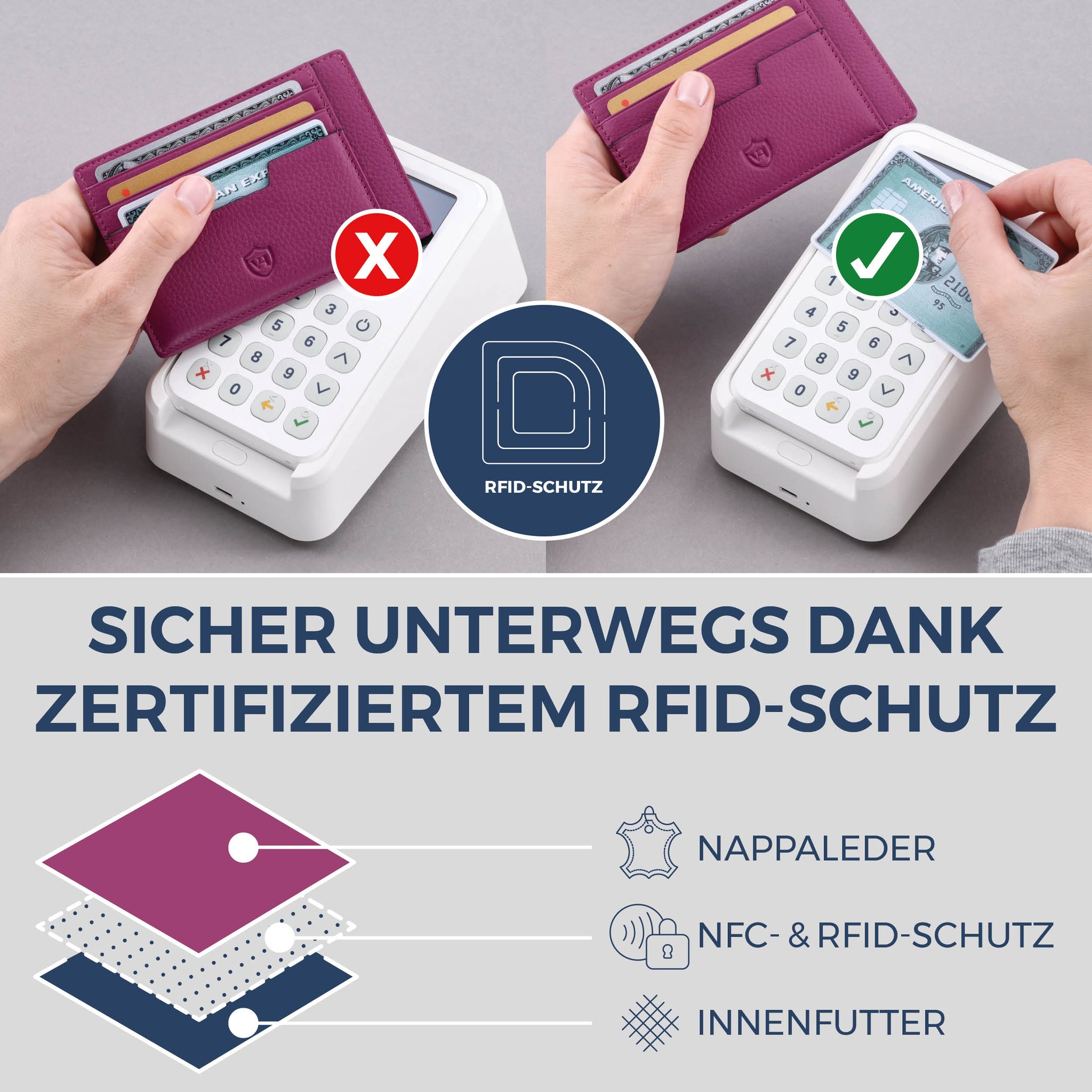 Kartenetui mit RFID-Schutz & 8 Kartenfächer (Genarbt)