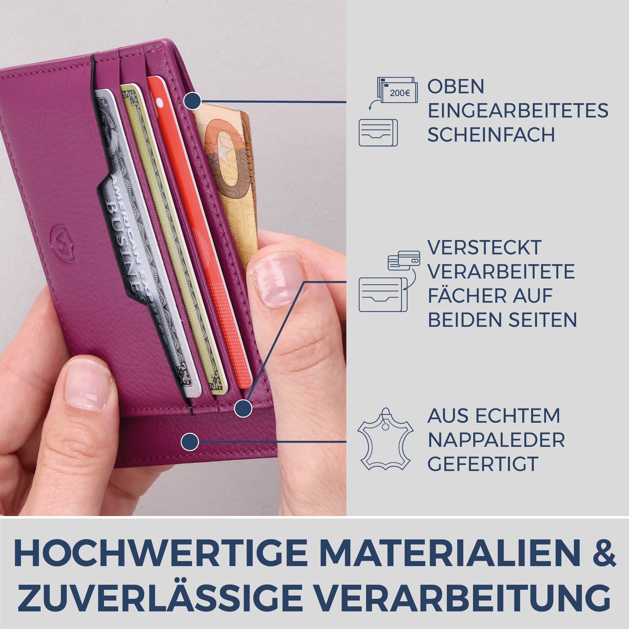 Kartenetui mit RFID-Schutz & 8 Kartenfächer (Genarbt)