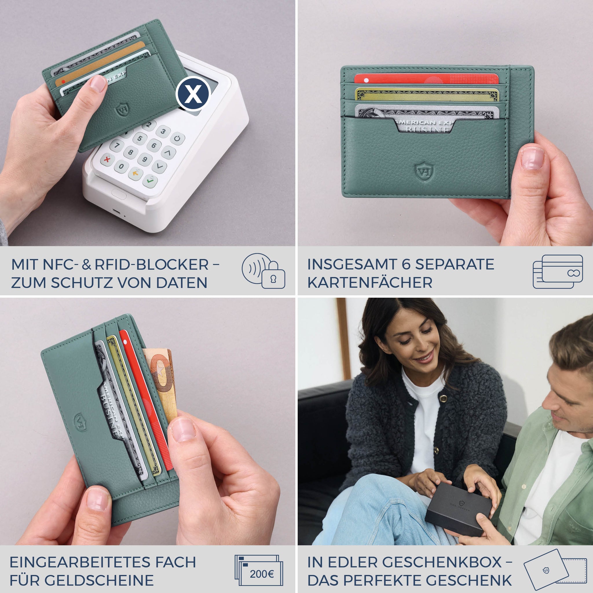 Kartenetui mit RFID-Schutz & 8 Kartenfächer (Genarbt)