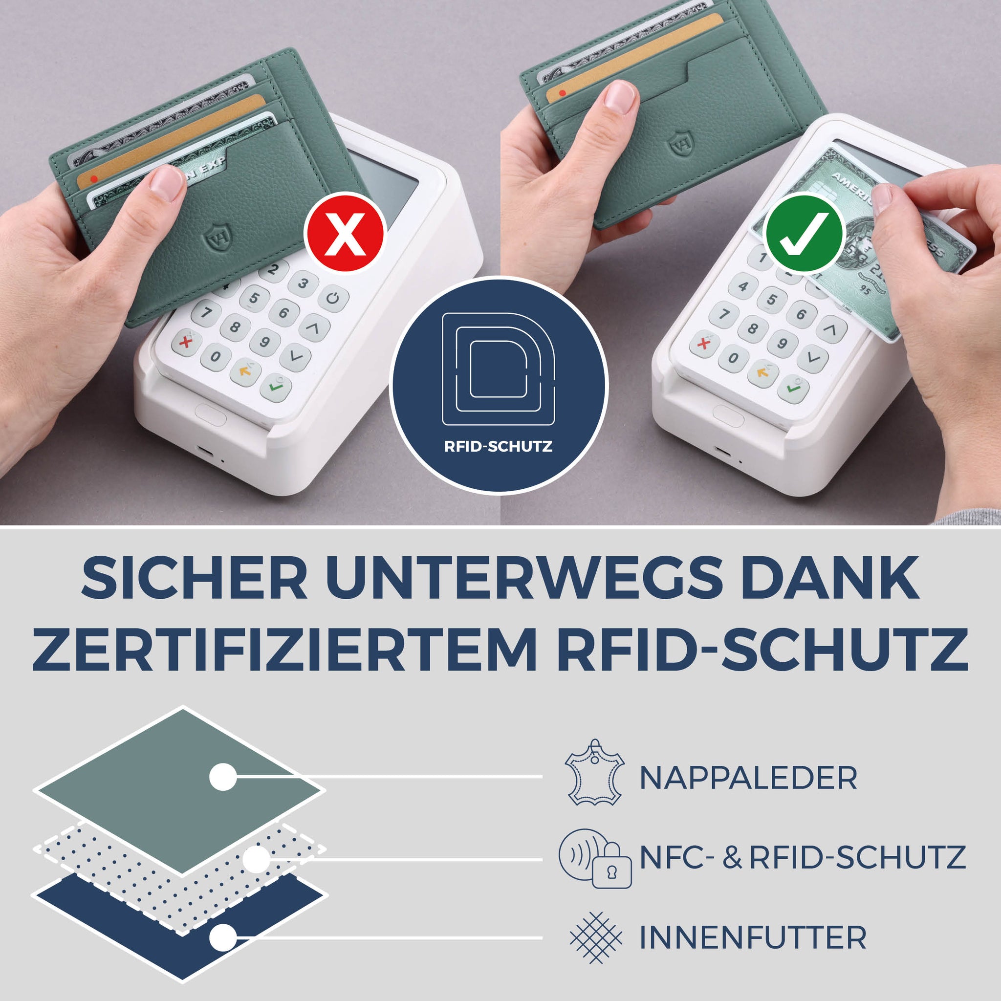 Kartenetui mit RFID-Schutz & 8 Kartenfächer (Genarbt)